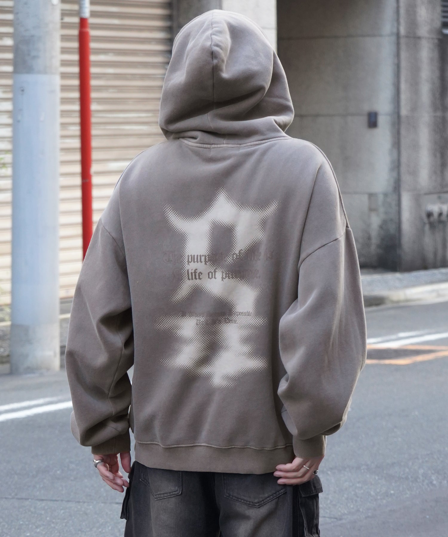 ヴィンテージライク ピグメント加工 ビッグシルエット フェードバックプリント プリントパーカー