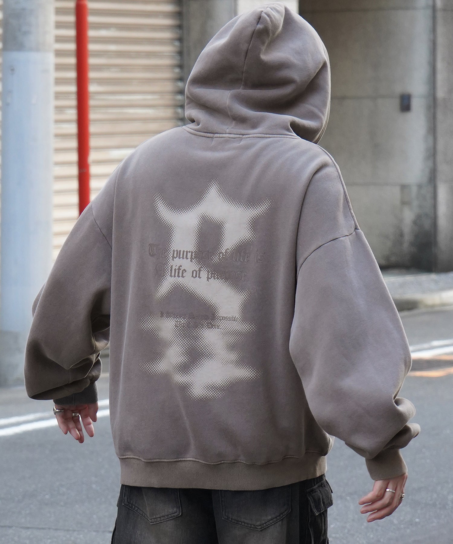 ヴィンテージライク ピグメント加工 ビッグシルエット フェードバックプリント プリントパーカー