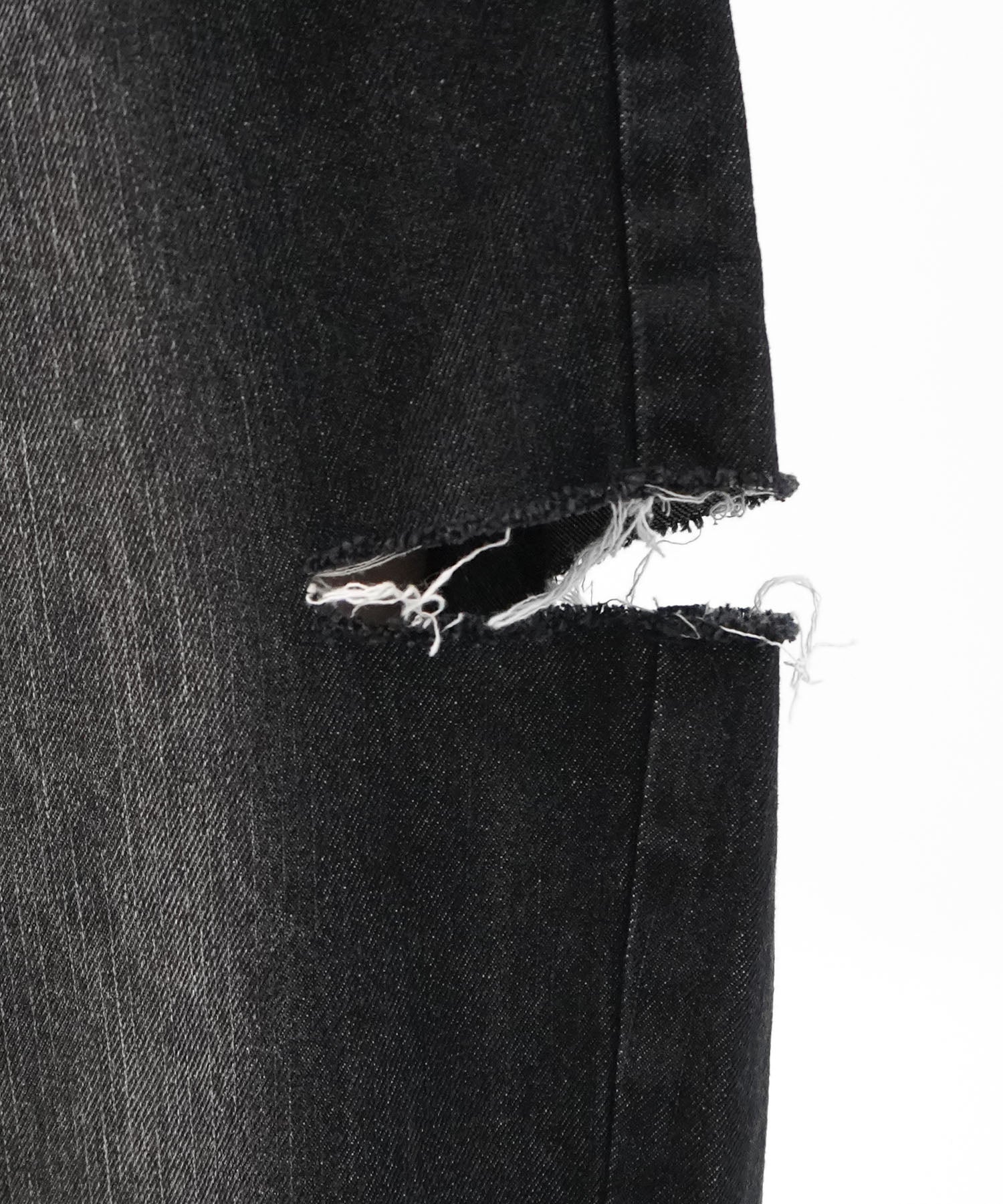 25SS【96thes】サイドカットオフ ワイドルーズデニムパンツ