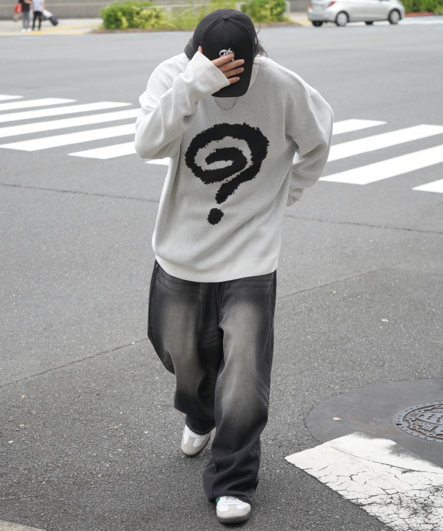 モヘアライク 8ボール / ダイス / スカル グラフィックジャガード ビッグシルエット プルオーバーソフトタッチシャギーニット