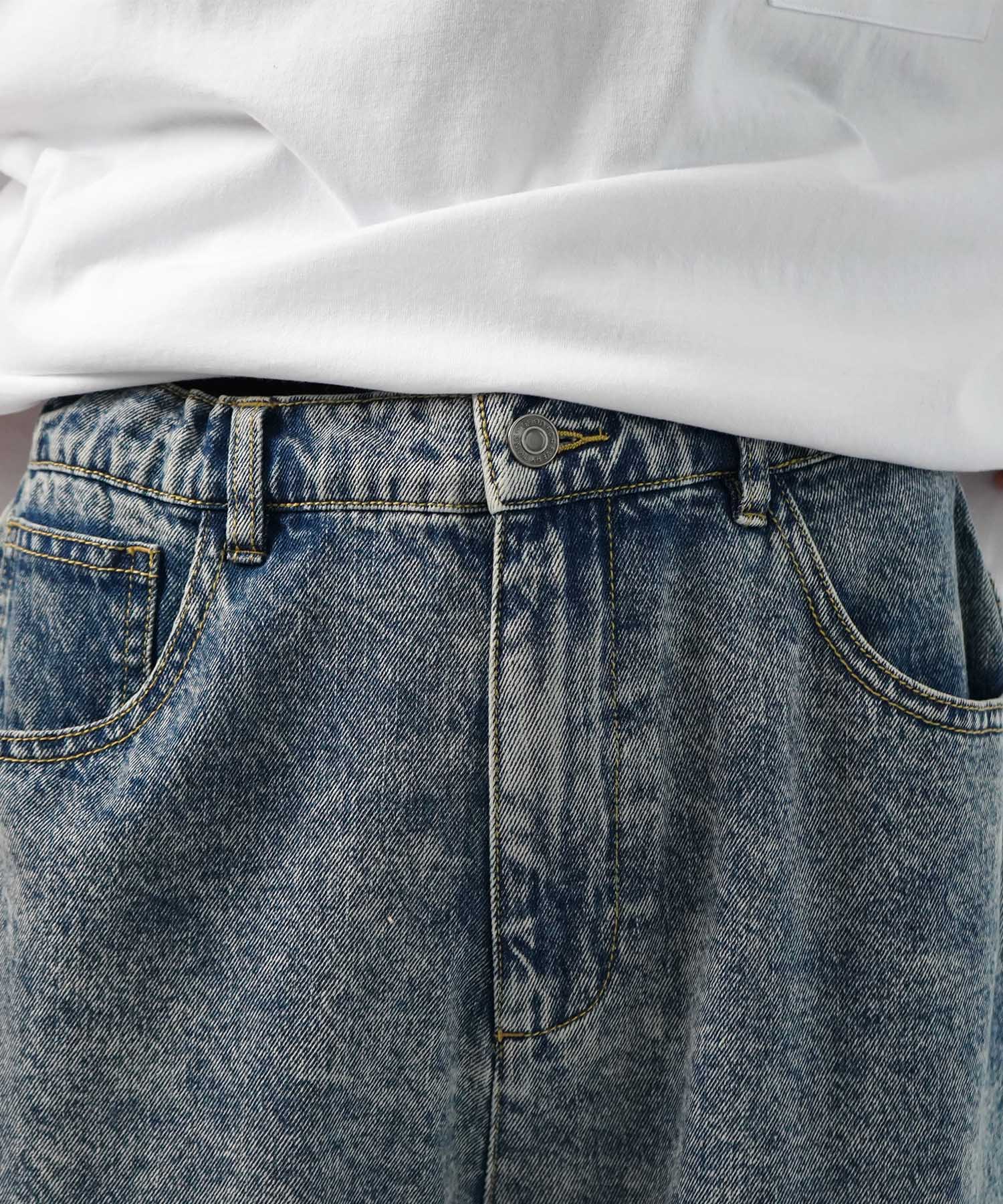 25SS【96thes】サイドカットオフ ワイドルーズデニムパンツ