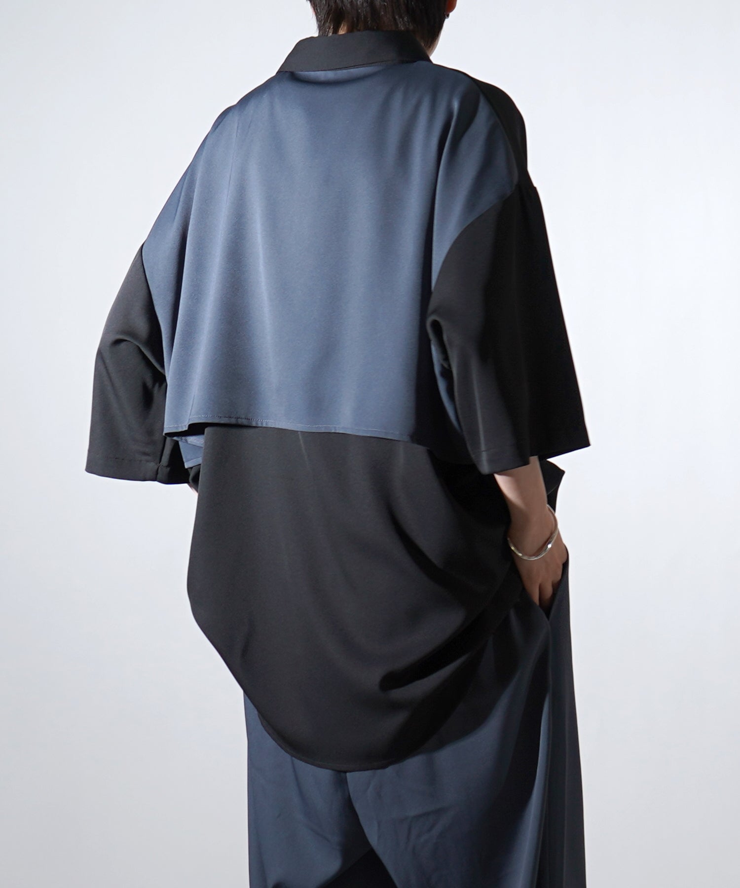 25SS ドレープとろみ アシンメトリー ビッグシルエット半袖シャツ