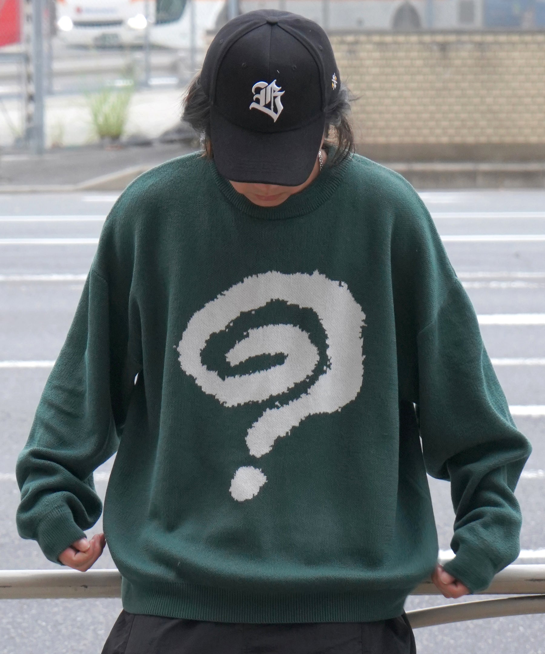 モヘアライク 8ボール / ダイス / スカル グラフィックジャガード ビッグシルエット プルオーバーソフトタッチシャギーニット