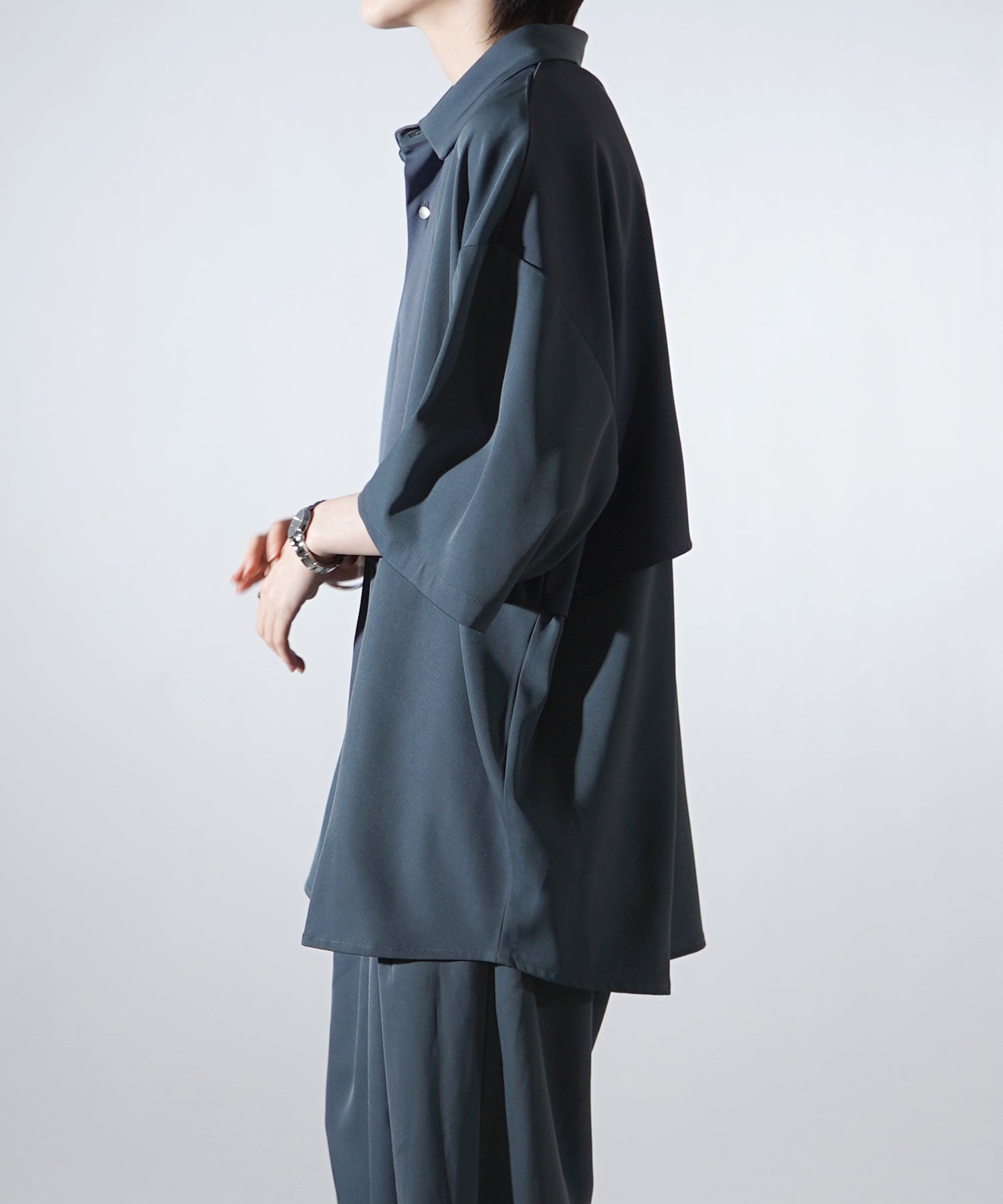 25SS ドレープとろみ アシンメトリー ビッグシルエット半袖シャツ