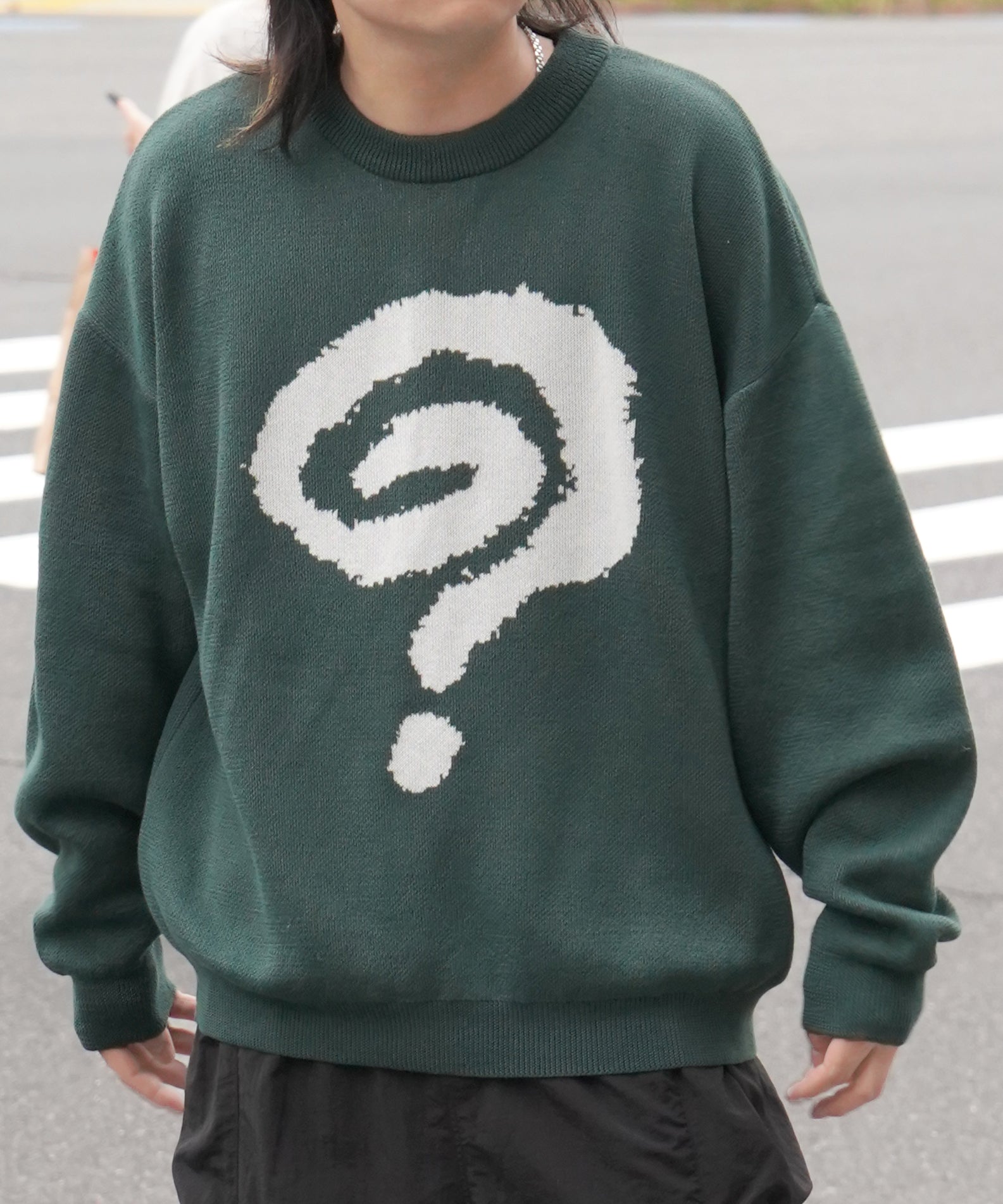 モヘアライク 8ボール / ダイス / スカル グラフィックジャガード ビッグシルエット プルオーバーソフトタッチシャギーニット