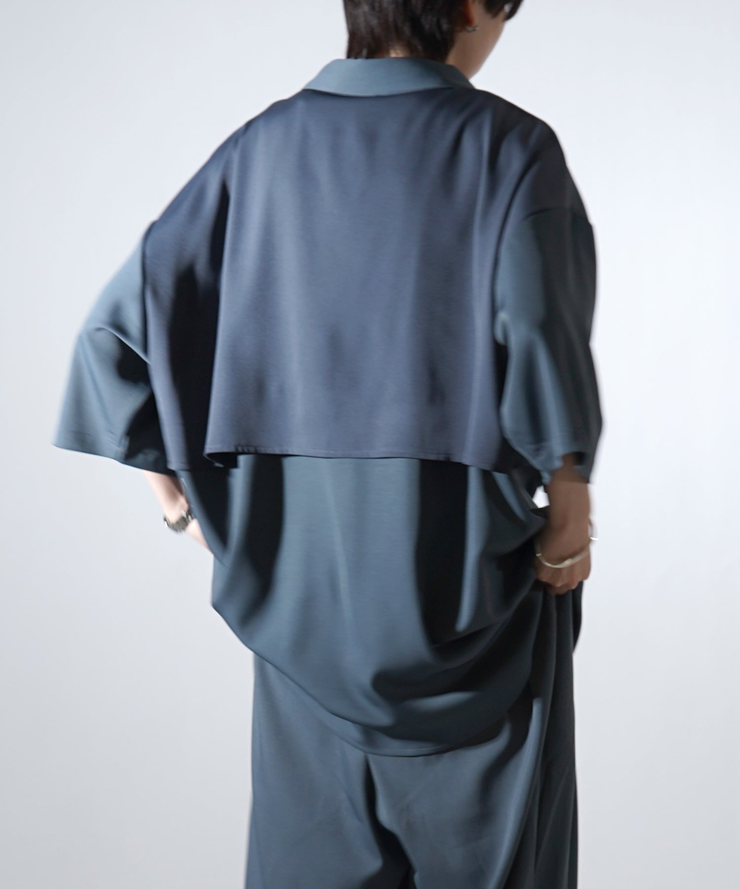 25SS ドレープとろみ アシンメトリー ビッグシルエット半袖シャツ