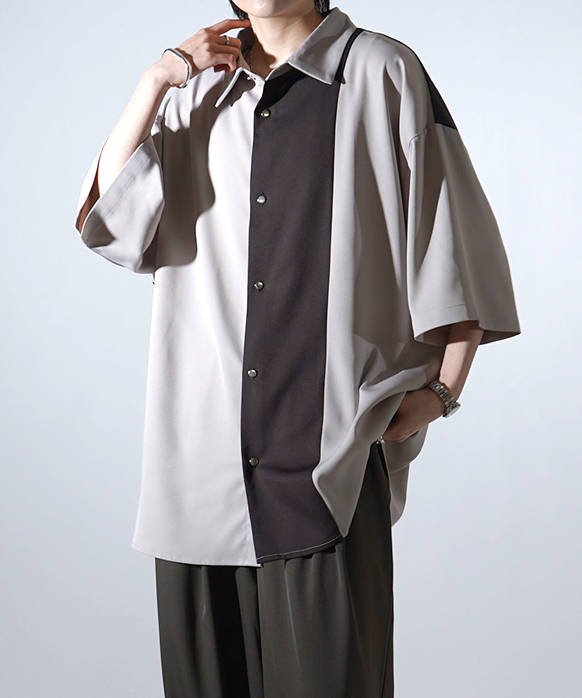 25SS ドレープとろみ アシンメトリー ビッグシルエット半袖シャツ