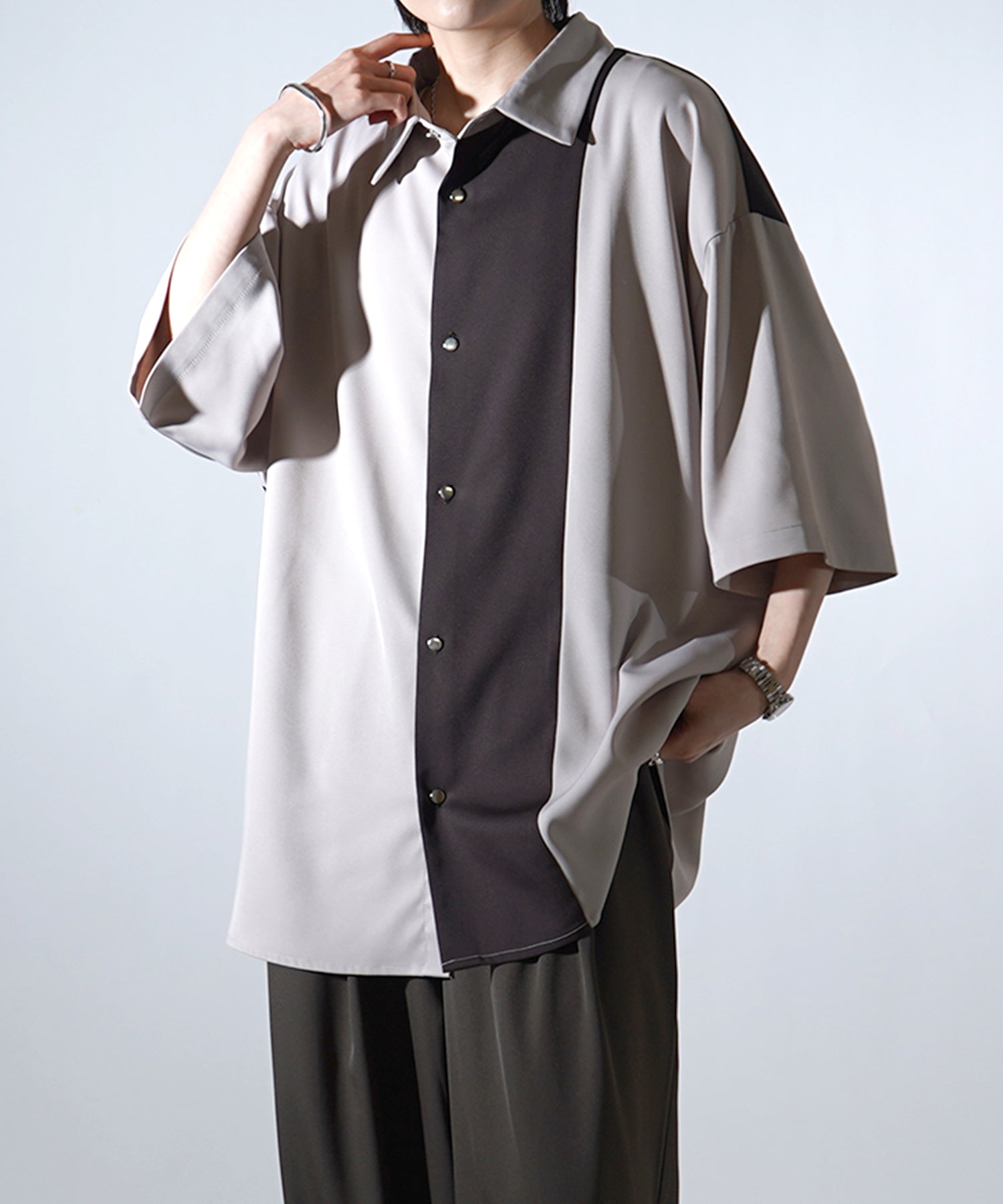 25SS ドレープとろみ アシンメトリー ビッグシルエット半袖シャツ