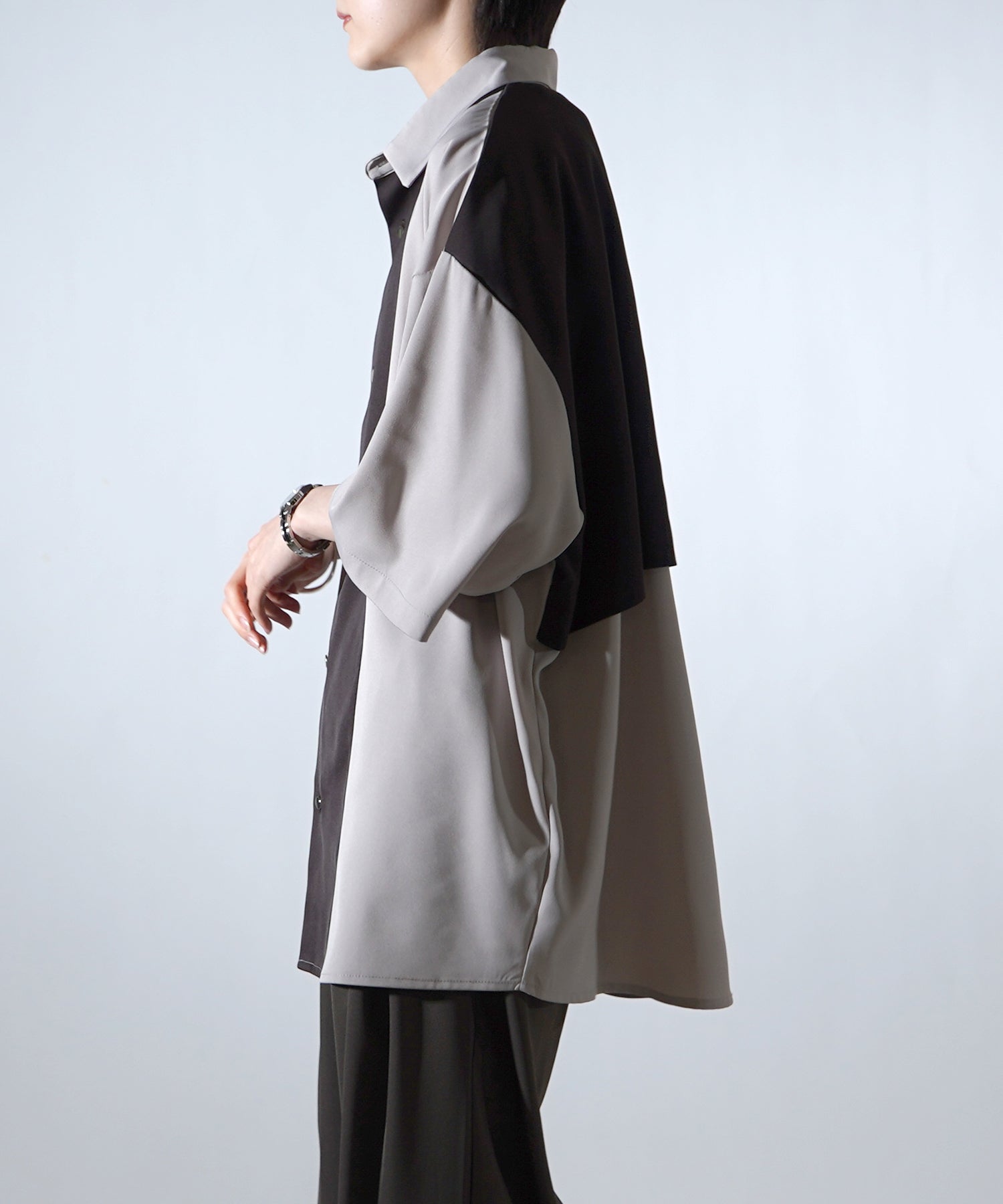 25SS ドレープとろみ アシンメトリー ビッグシルエット半袖シャツ