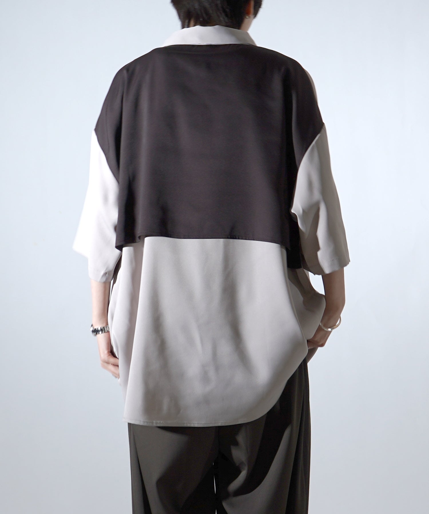 25SS ドレープとろみ アシンメトリー ビッグシルエット半袖シャツ