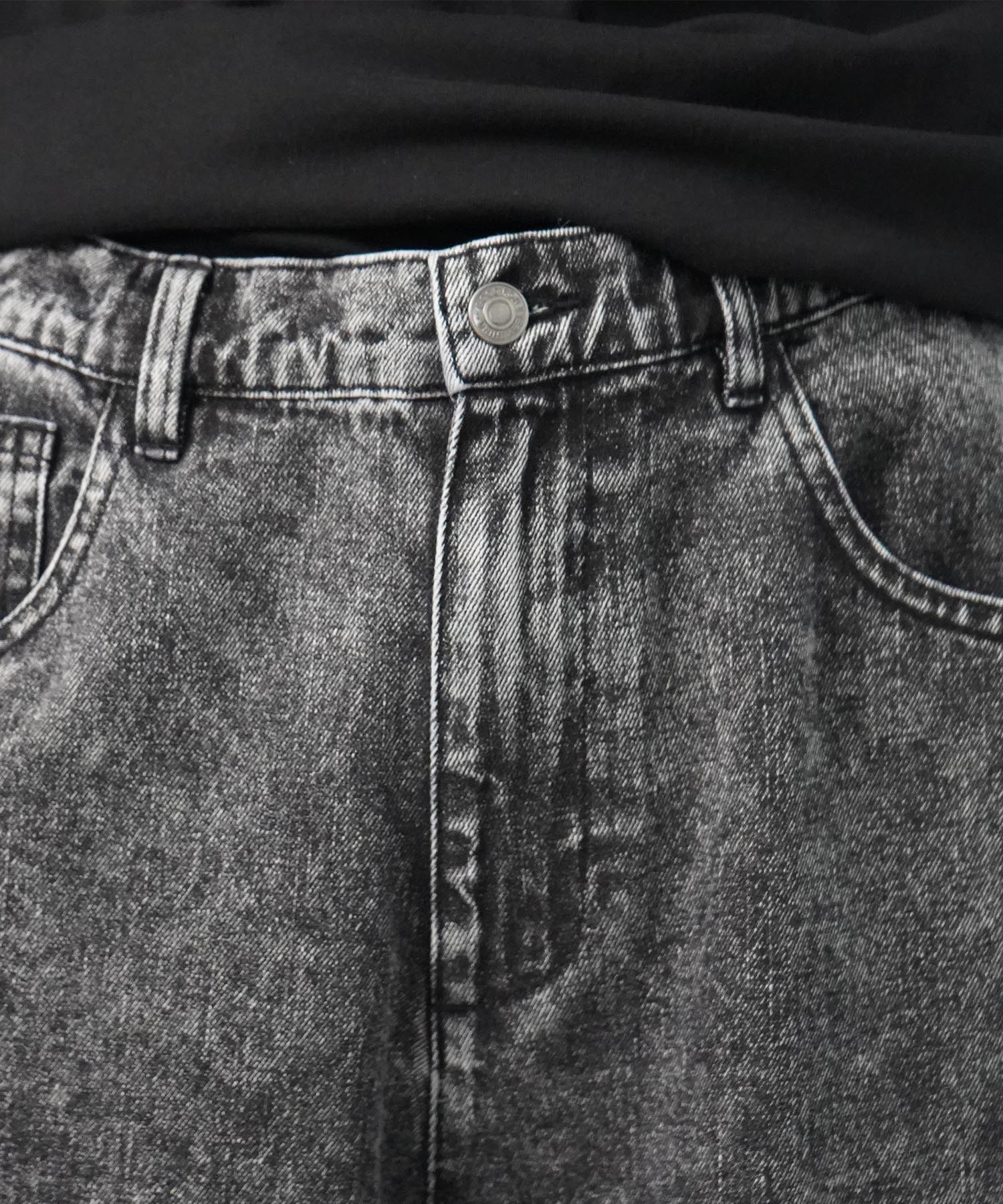 25SS【96thes】サイドカットオフ ワイドルーズデニムパンツ