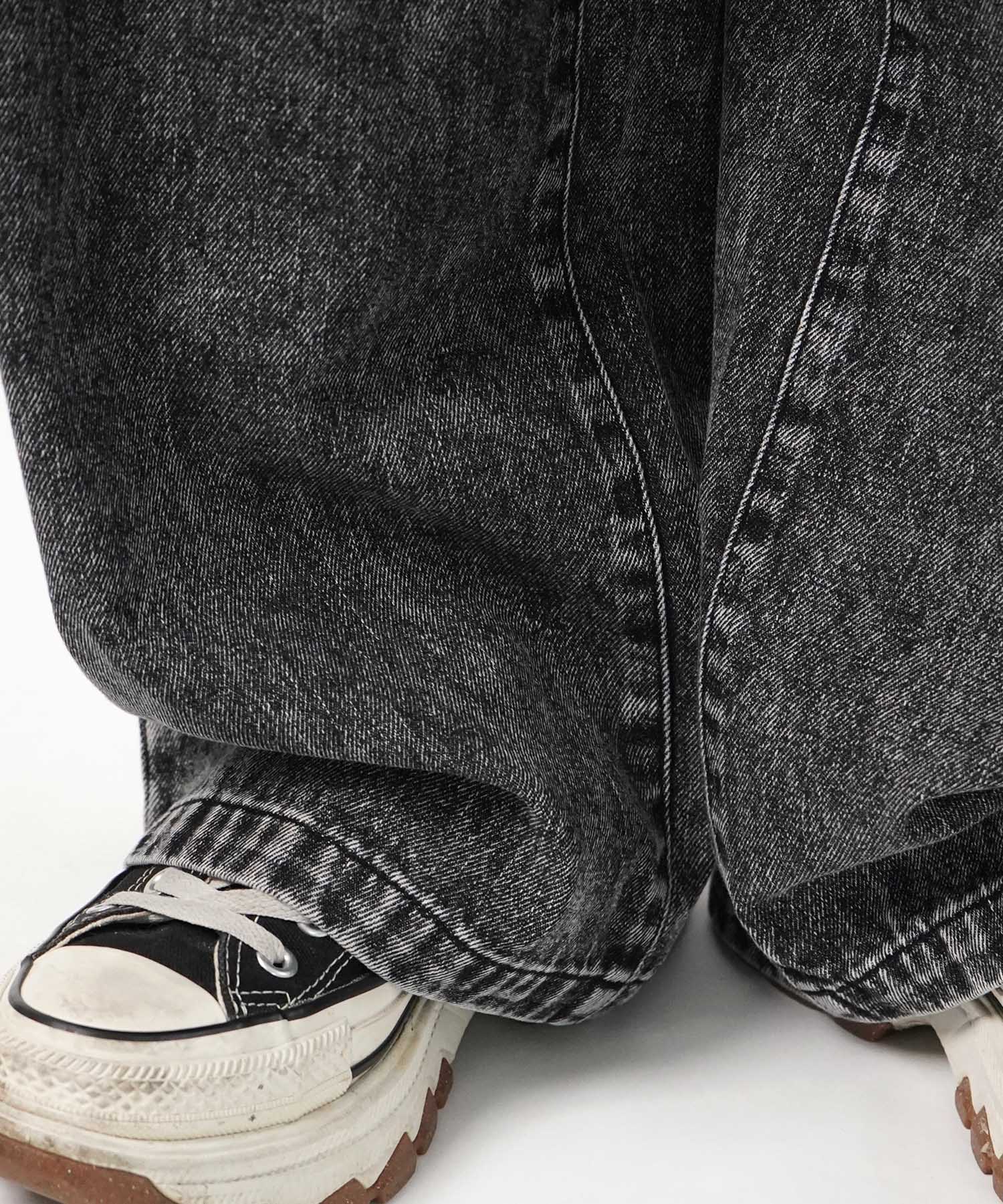 25SS【96thes】サイドカットオフ ワイドルーズデニムパンツ