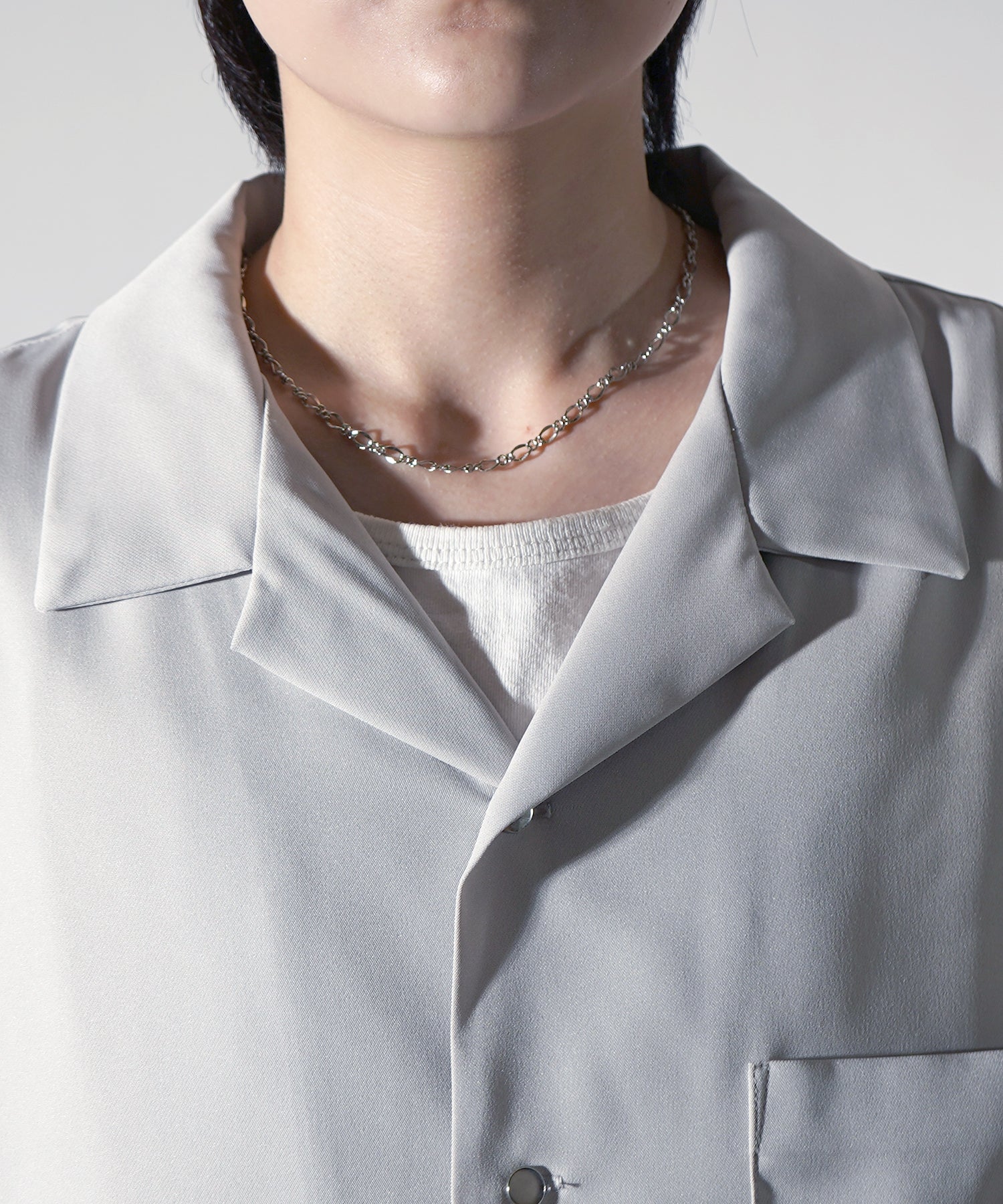 ビッグシルエット メタルボタン ドレープとろみ オープンカラー半袖シャツ