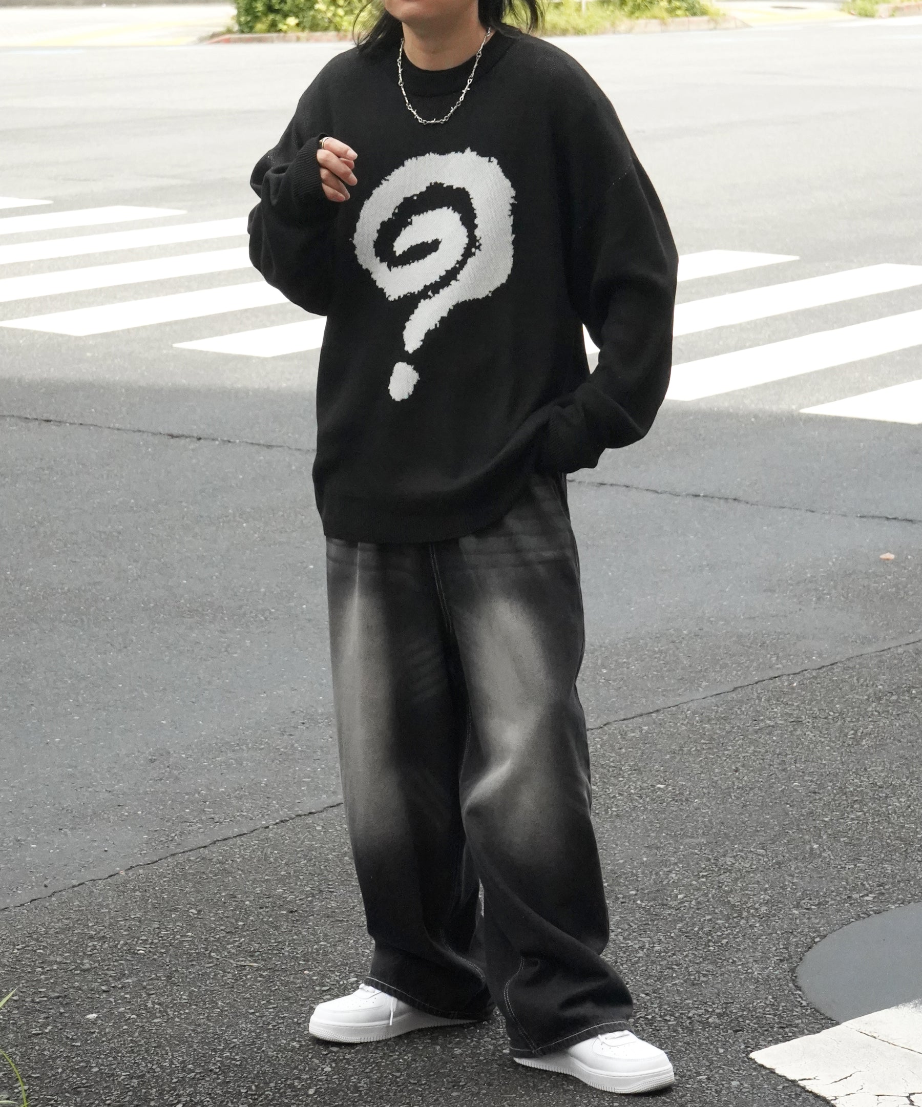 モヘアライク 8ボール / ダイス / スカル グラフィックジャガード ビッグシルエット プルオーバーソフトタッチシャギーニット