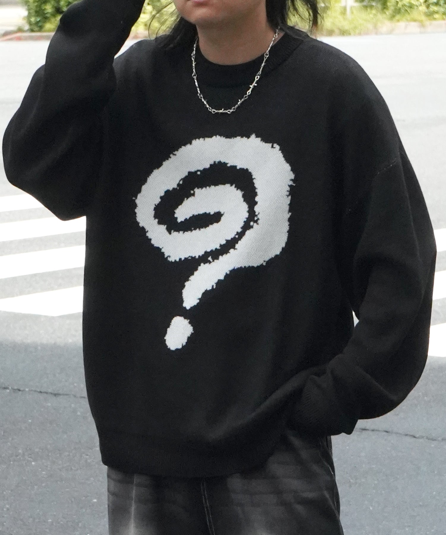 モヘアライク 8ボール / ダイス / スカル グラフィックジャガード ビッグシルエット プルオーバーソフトタッチシャギーニット