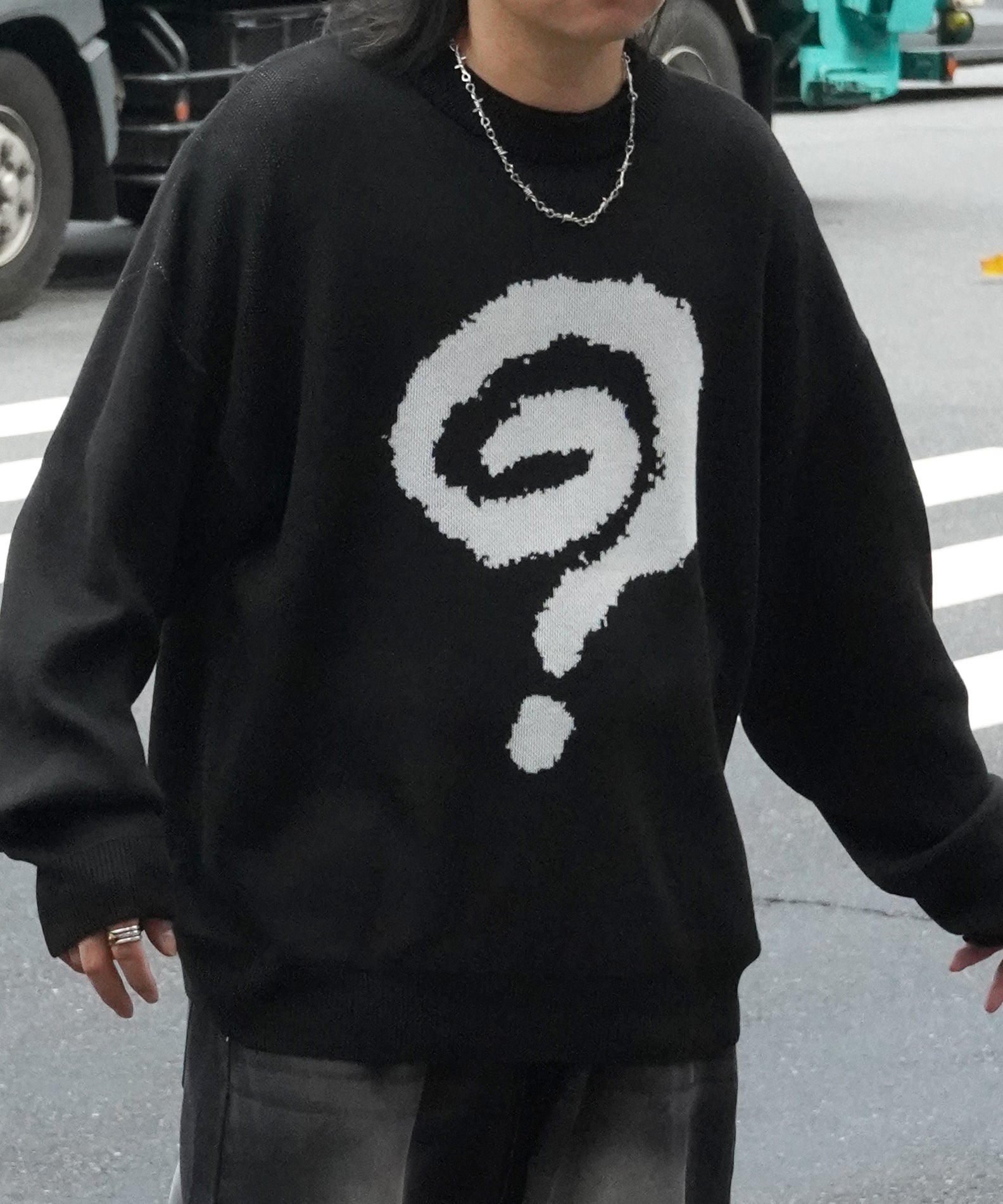 モヘアライク 8ボール / ダイス / スカル グラフィックジャガード ビッグシルエット プルオーバーソフトタッチシャギーニット