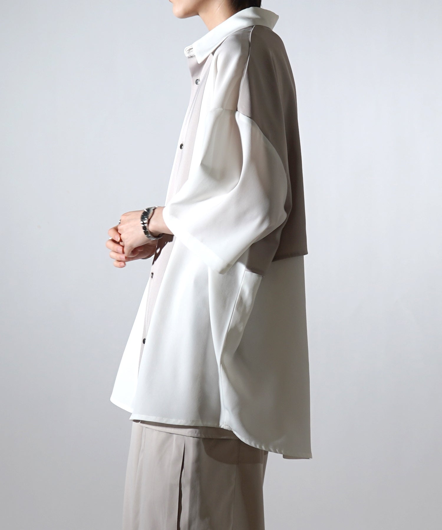 25SS ドレープとろみ アシンメトリー ビッグシルエット半袖シャツ