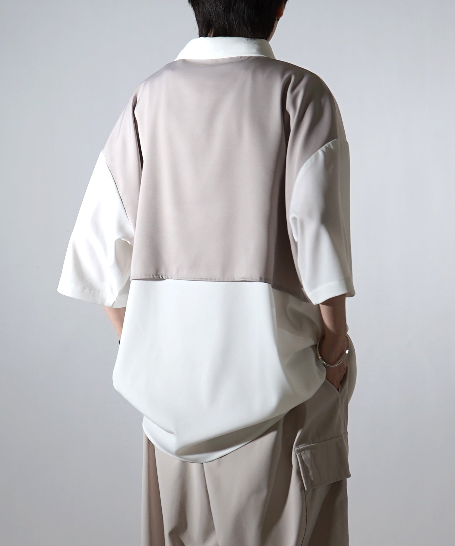 25SS ドレープとろみ アシンメトリー ビッグシルエット半袖シャツ