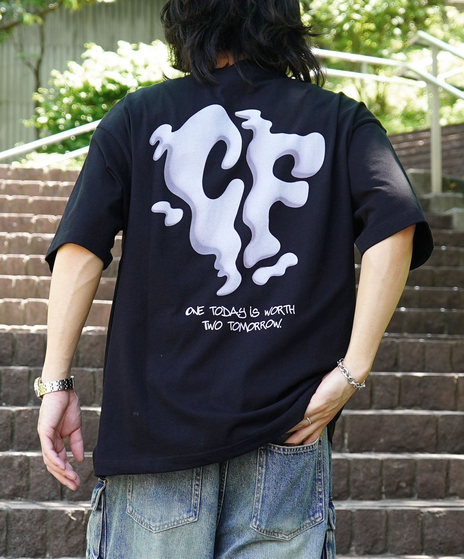 25SS スモークモチーフ ビッグシルエット バックプリント 半袖Tシャツ ワンポイント