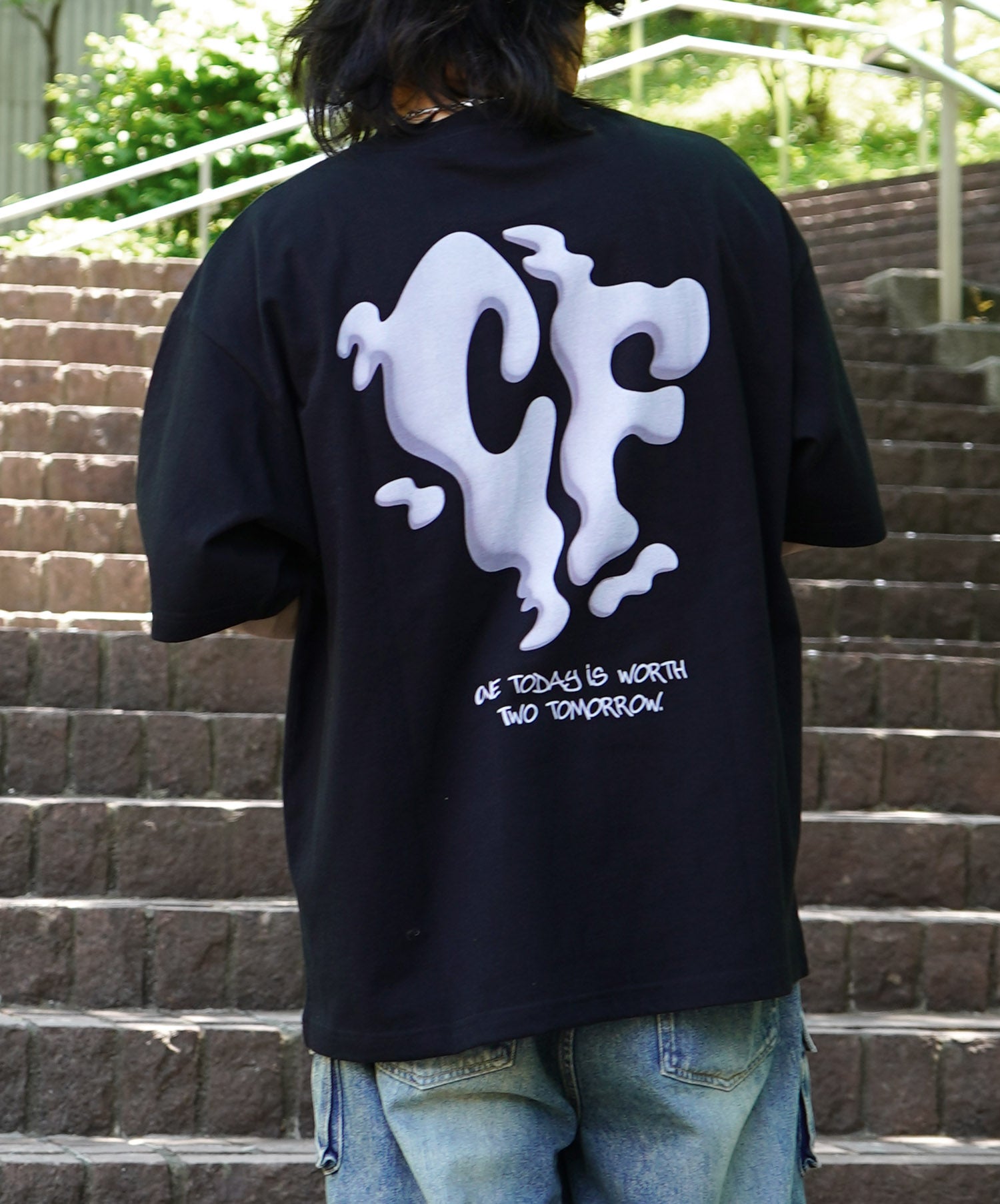 25SS スモークモチーフ ビッグシルエット バックプリント 半袖Tシャツ ワンポイント