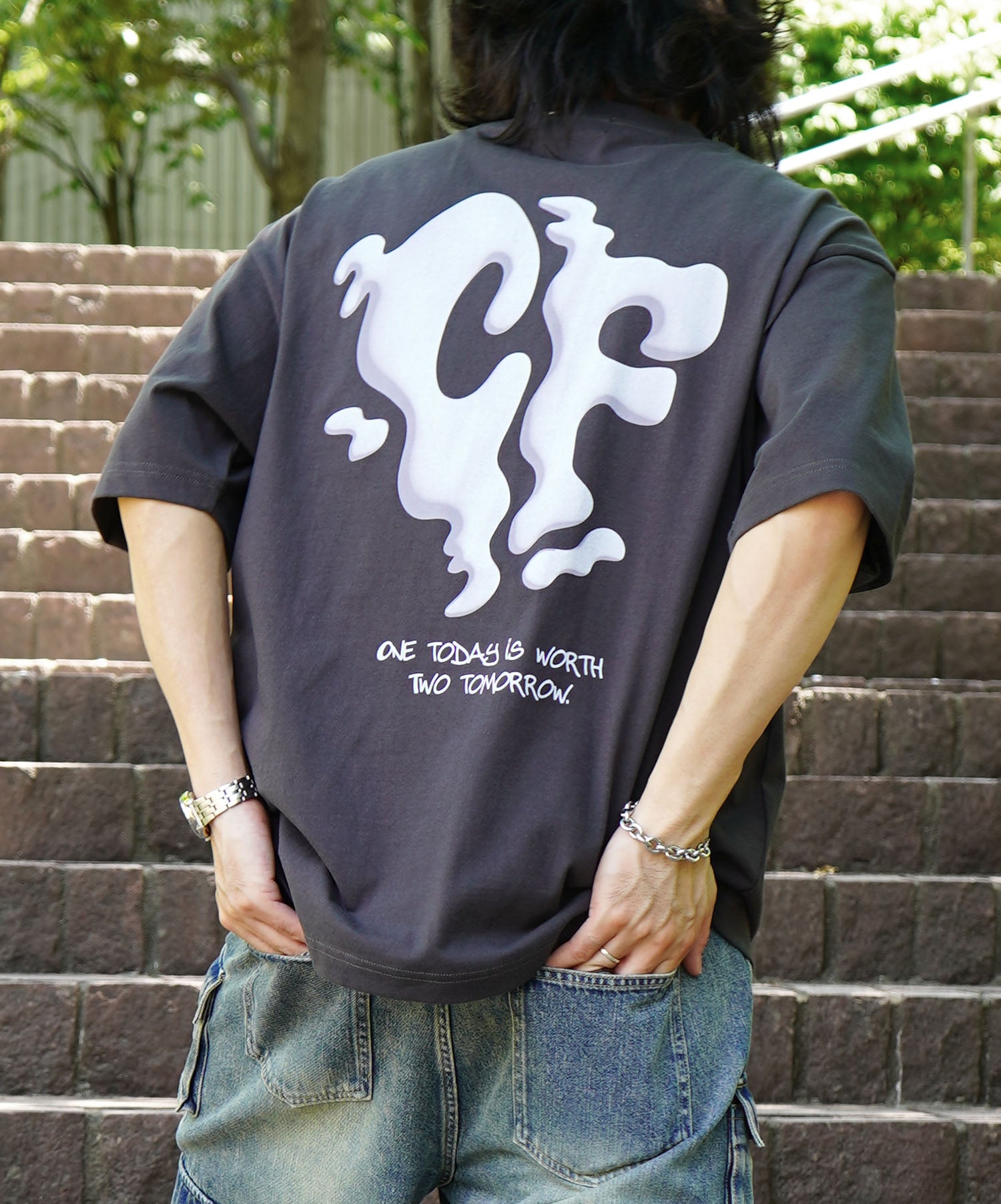 25SS スモークモチーフ ビッグシルエット バックプリント 半袖Tシャツ ワンポイント