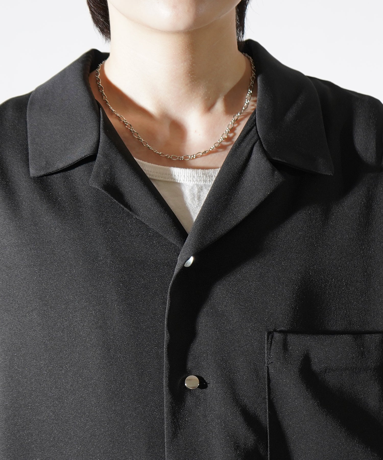 ビッグシルエット メタルボタン ドレープとろみ オープンカラー半袖シャツ