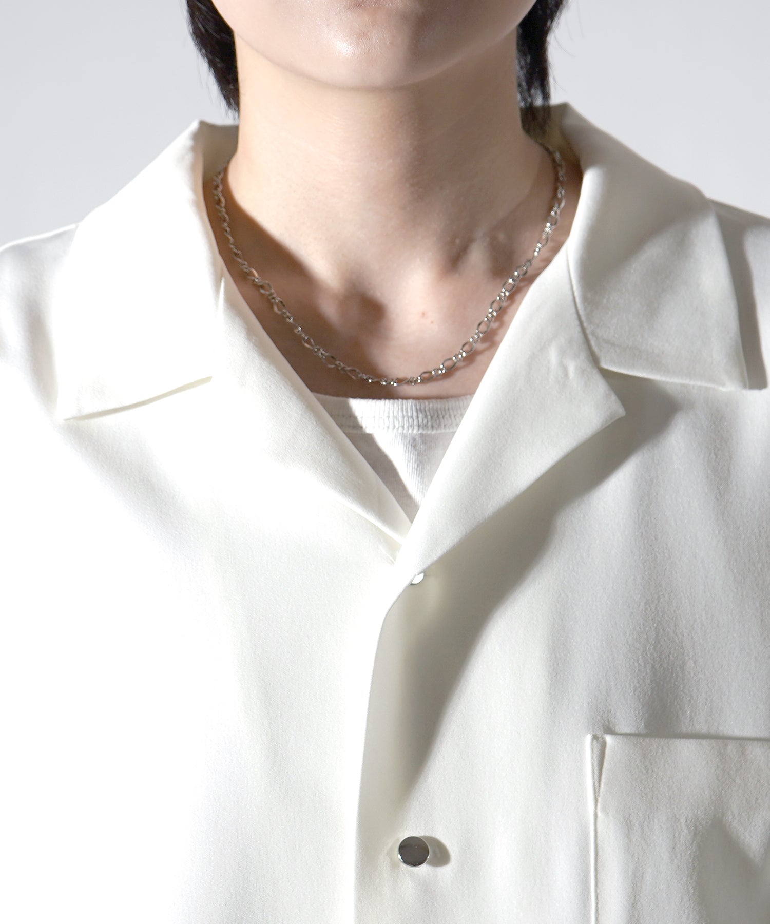 ビッグシルエット メタルボタン ドレープとろみ オープンカラー半袖シャツ