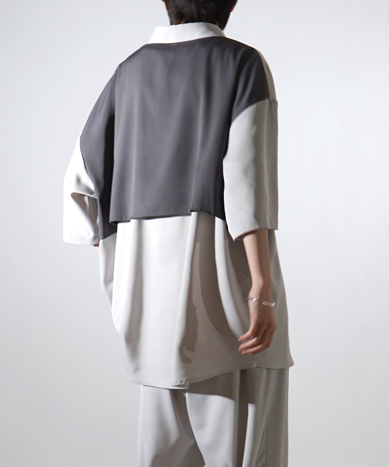 25SS ドレープとろみ アシンメトリー ビッグシルエット半袖シャツ