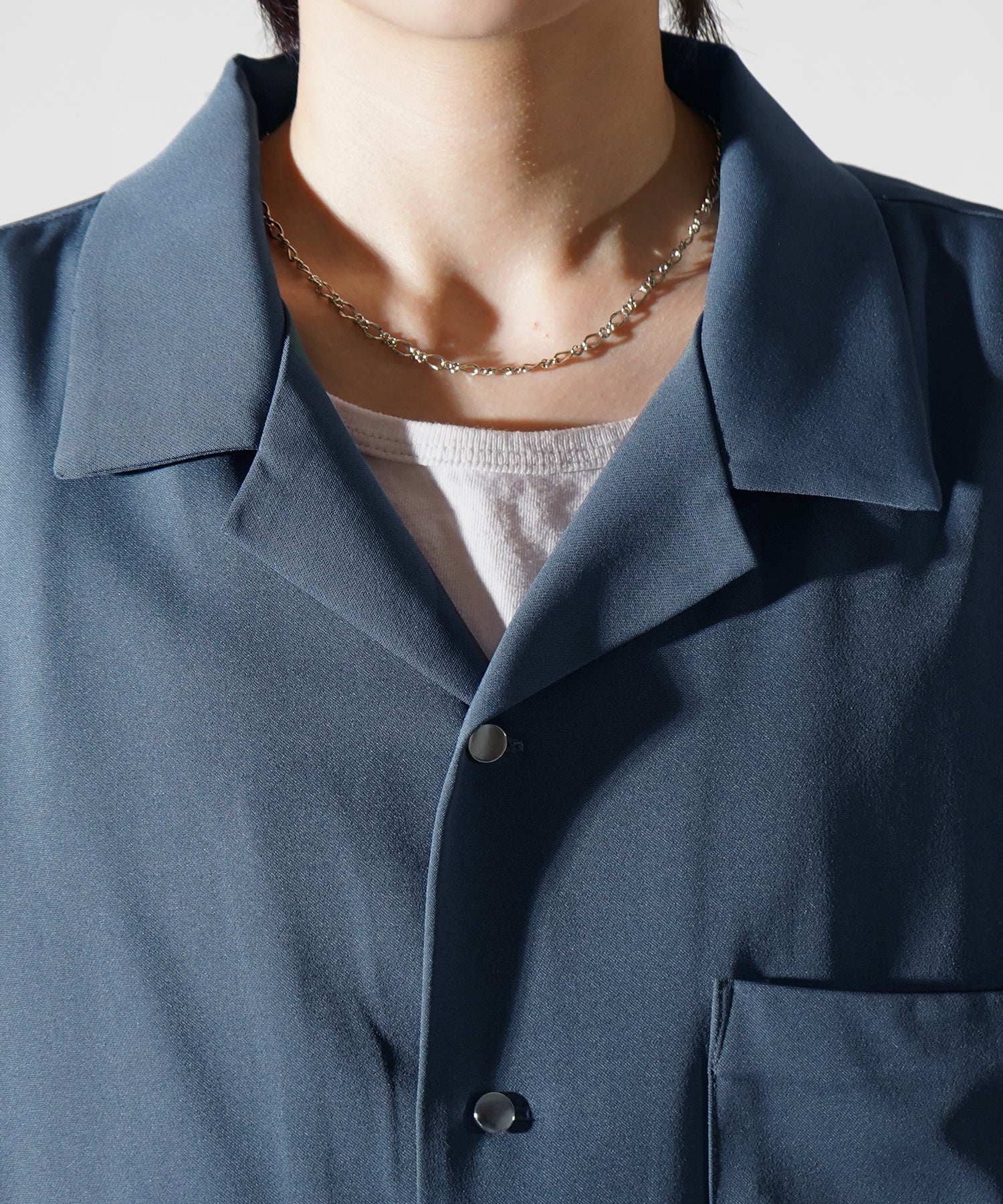 ビッグシルエット メタルボタン ドレープとろみ オープンカラー半袖シャツ