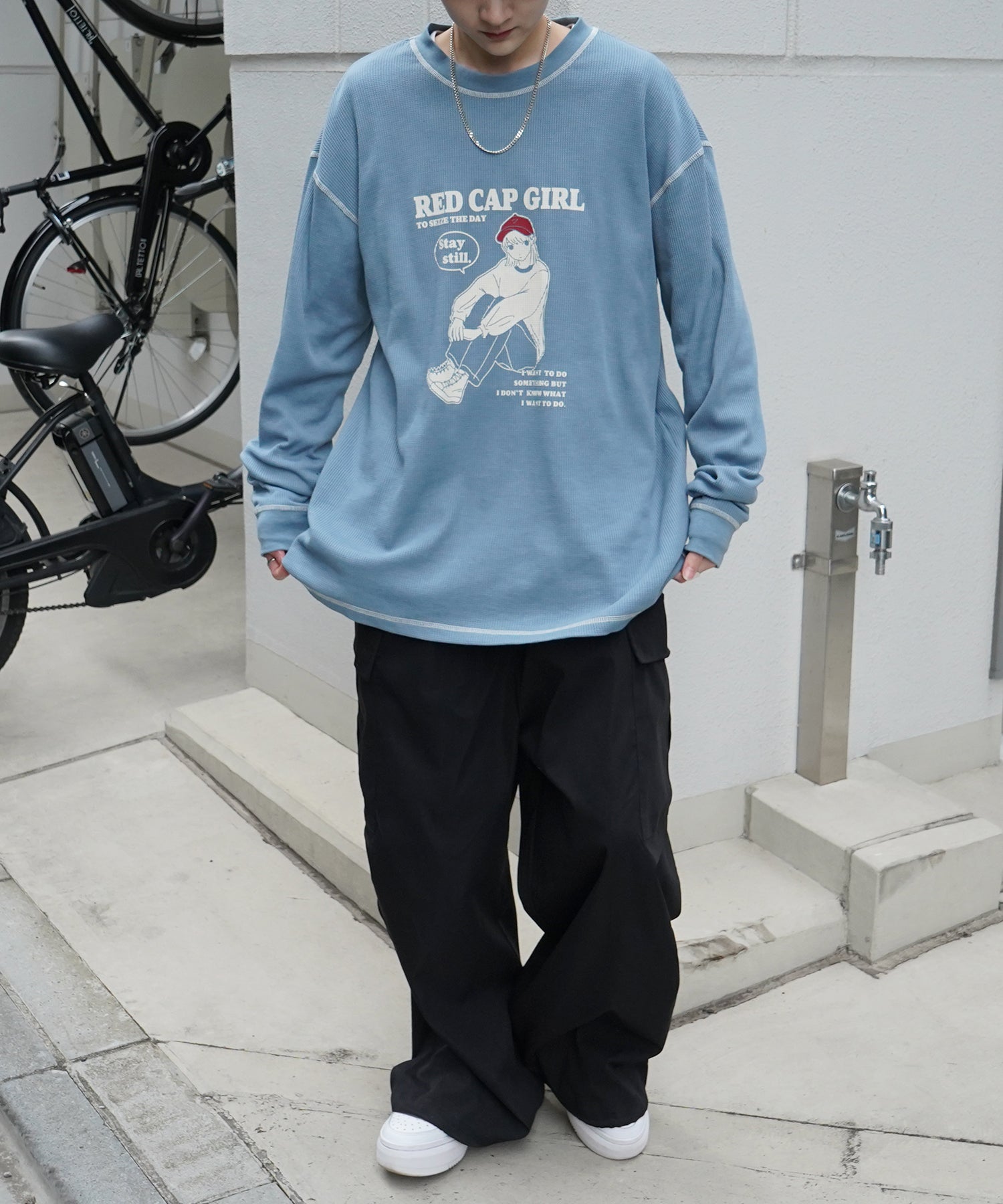 【RED CAP GIRL】25SS アウトステッチ ビッグシルエットワッフルロンT