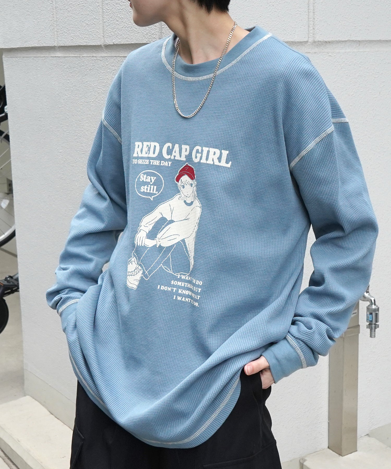 【RED CAP GIRL】25SS アウトステッチ ビッグシルエットワッフルロンT