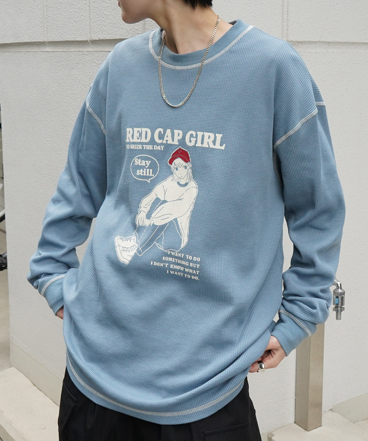 【RED CAP GIRL】25SS アウトステッチ ビッグシルエットワッフルロンT