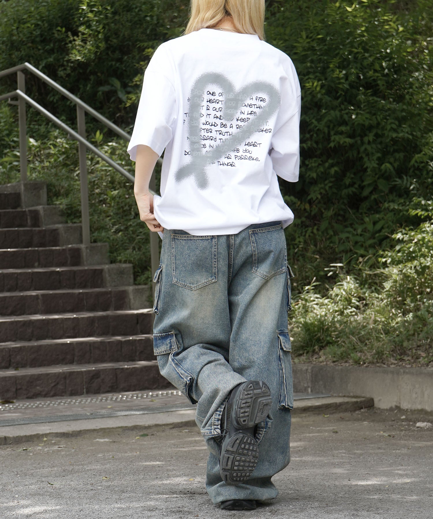 25SS スプレーハート ビッグシルエット バックプリント 半袖Tシャツ ワンポイント