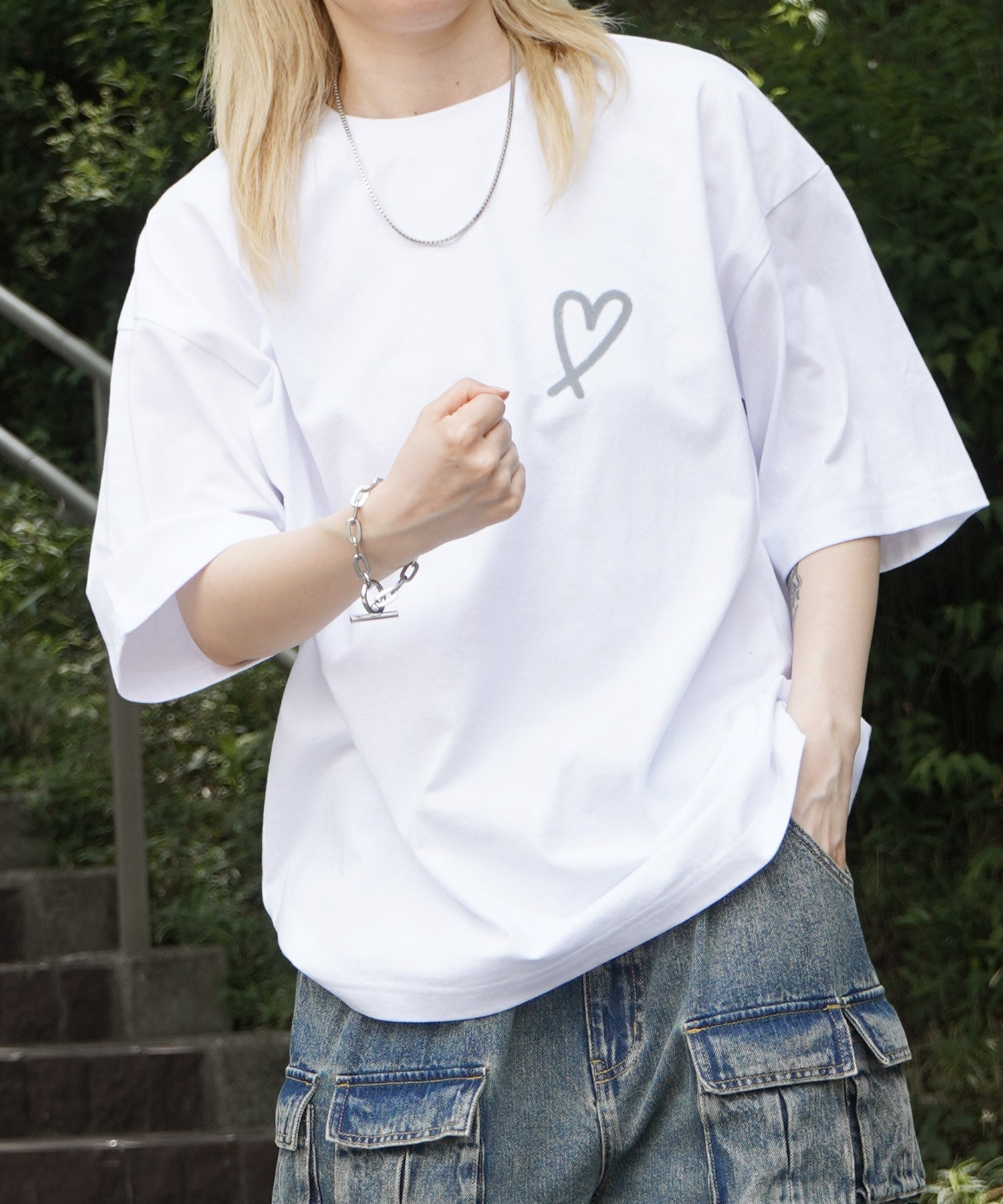 25SS スプレーハート ビッグシルエット バックプリント 半袖Tシャツ ワンポイント