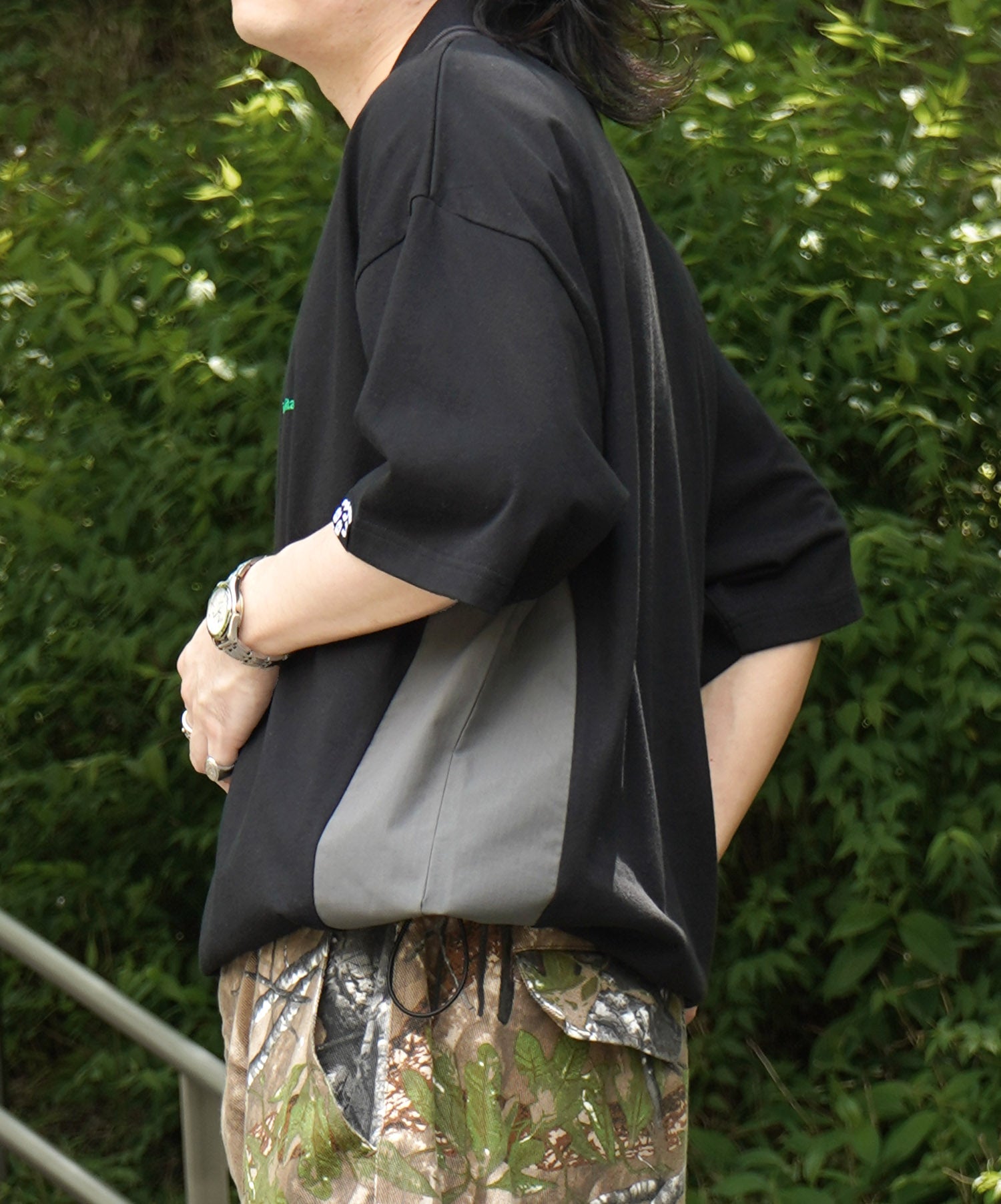 25SS【INHABITANT】ビッグシルエット ワンポイントプリント 半袖切替ポロシャツ