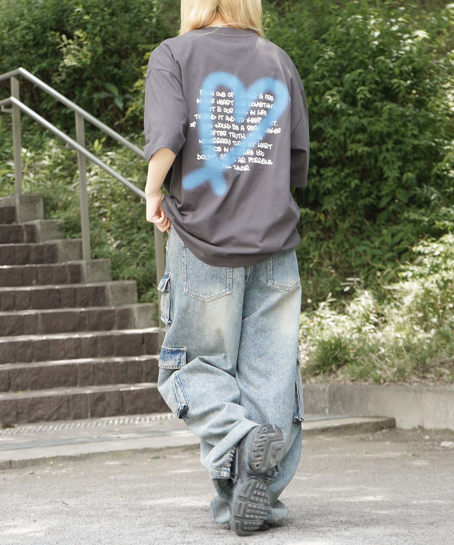 25SS スプレーハート ビッグシルエット バックプリント 半袖Tシャツ ワンポイント
