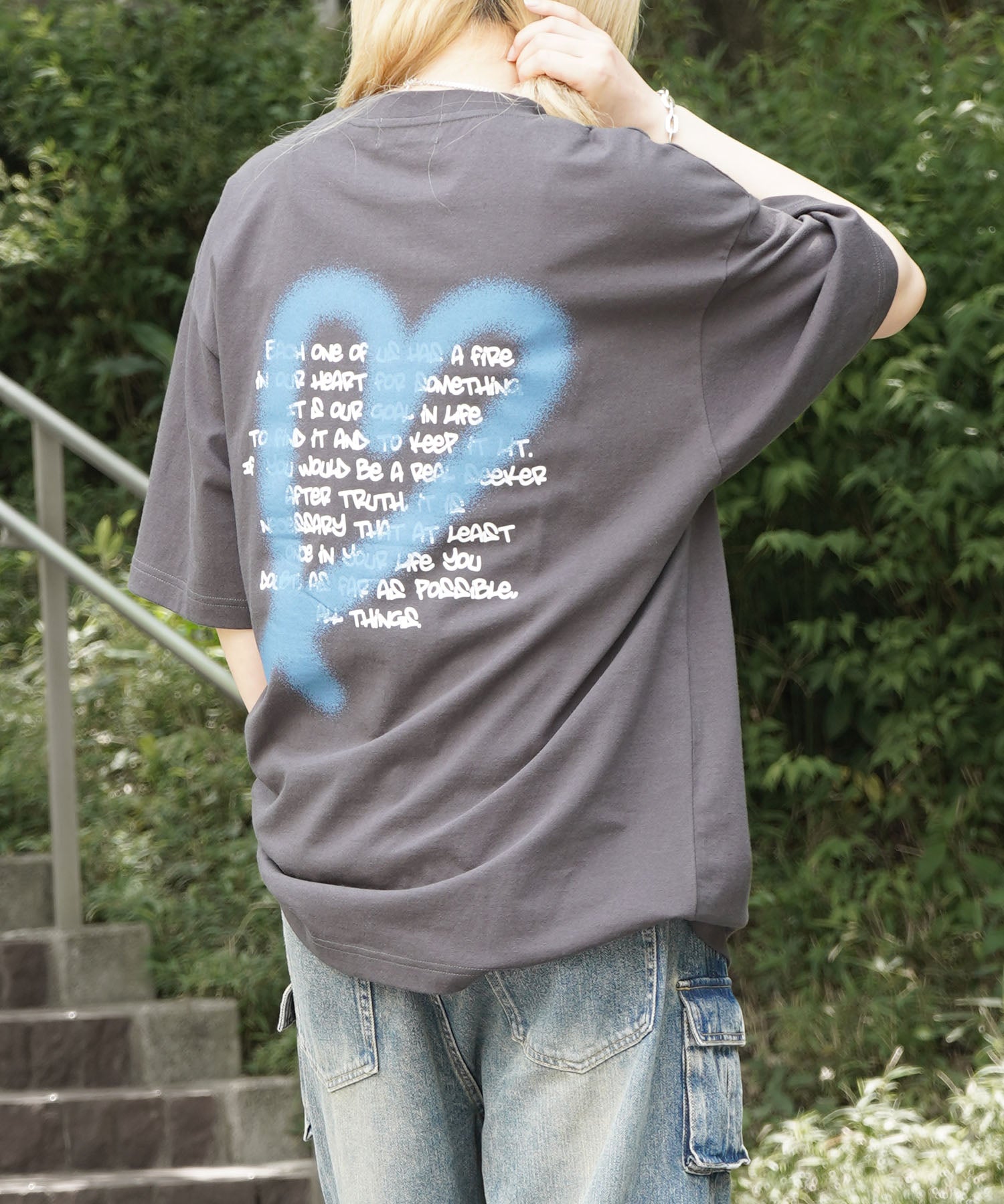 25SS スプレーハート ビッグシルエット バックプリント 半袖Tシャツ ワンポイント