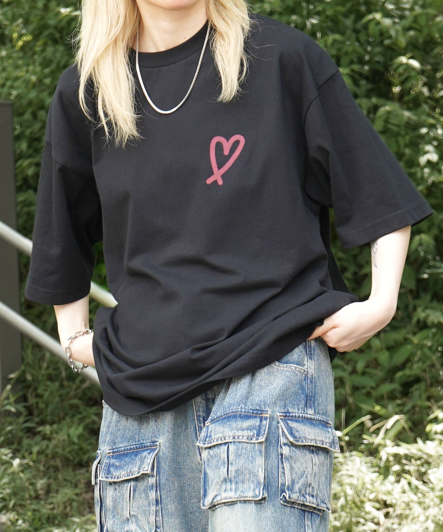 25SS スプレーハート ビッグシルエット バックプリント 半袖Tシャツ ワンポイント