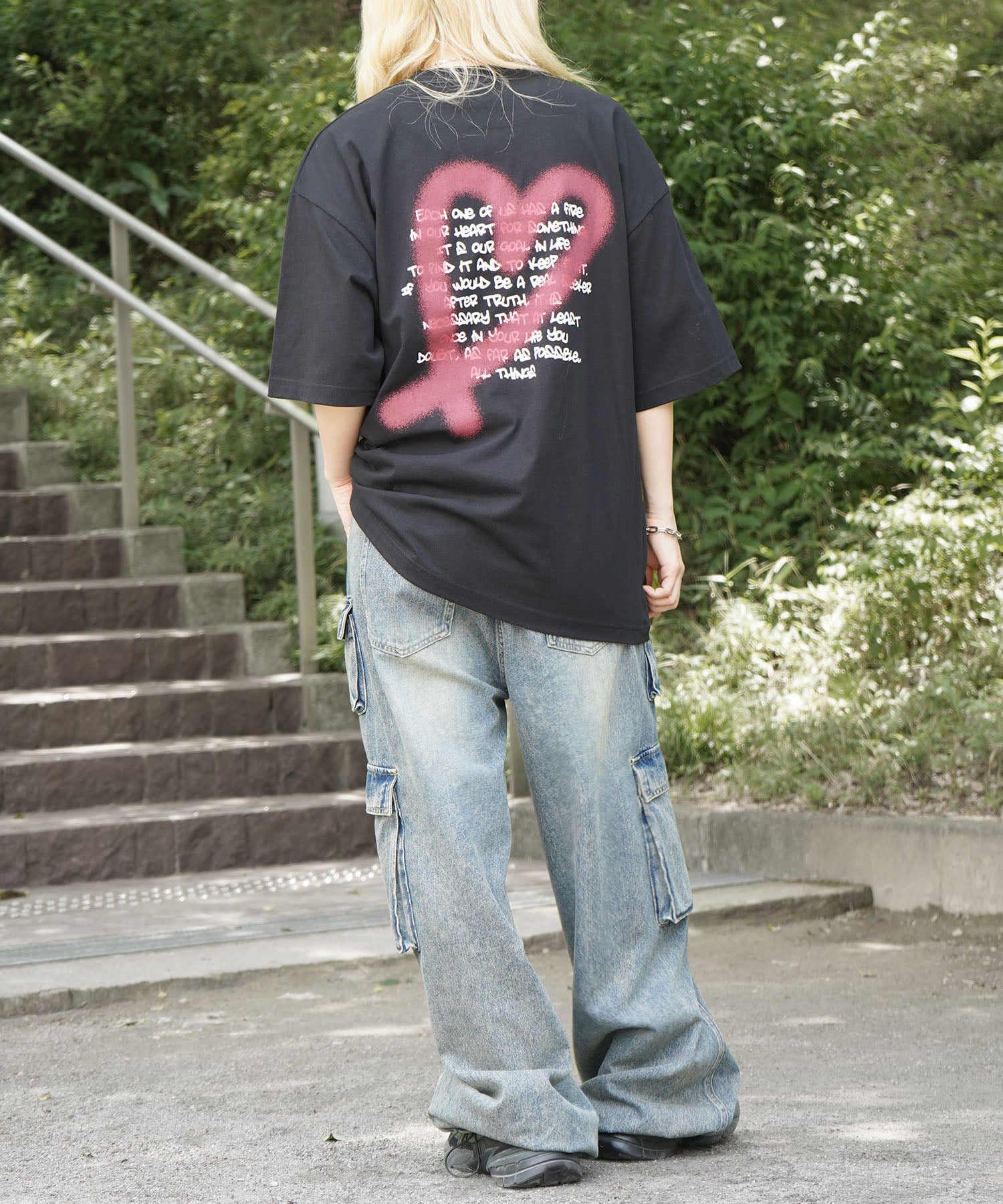 25SS スプレーハート ビッグシルエット バックプリント 半袖Tシャツ ワンポイント