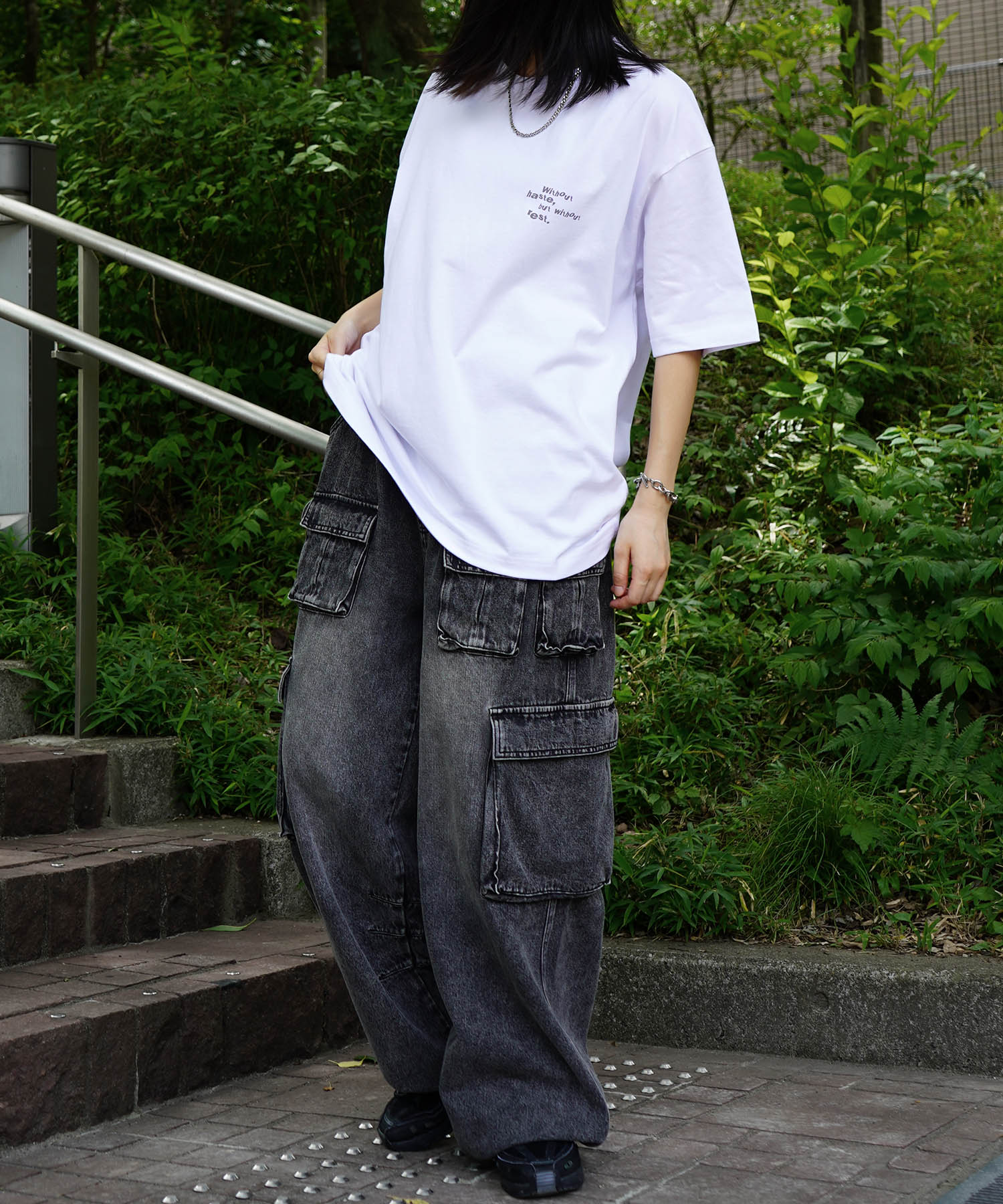 25SS ビッグシルエット プレーティング グラフィック プリント 半袖Tシャツ