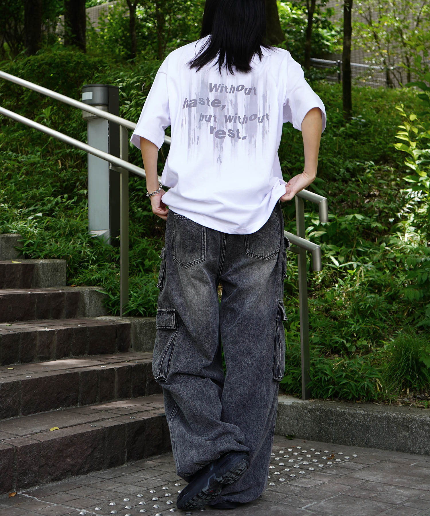 25SS ビッグシルエット プレーティング グラフィック プリント 半袖Tシャツ