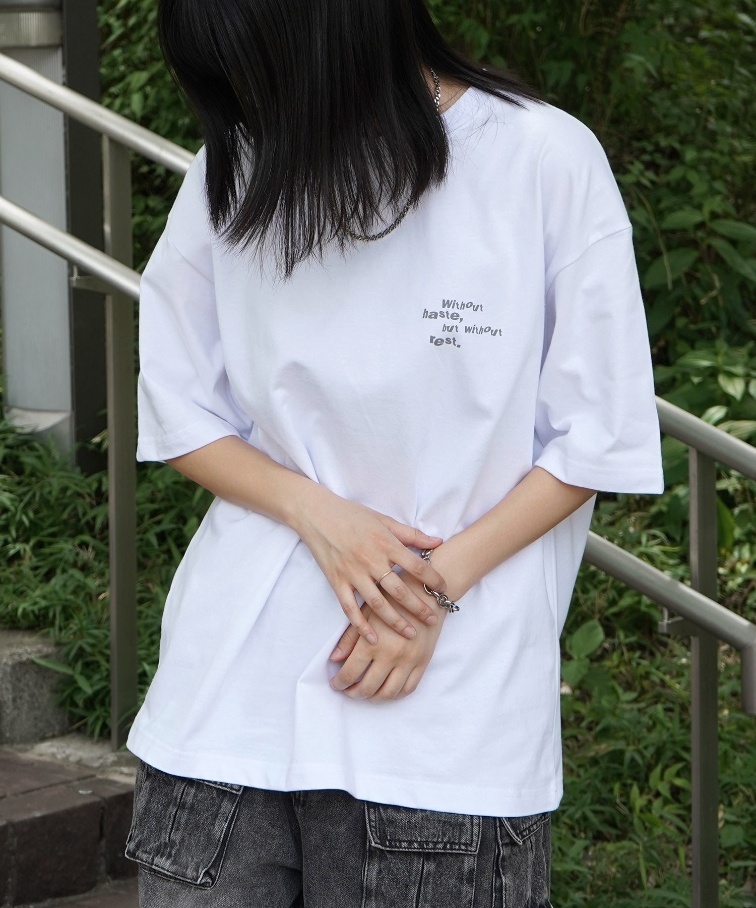25SS ビッグシルエット プレーティング グラフィック プリント 半袖Tシャツ