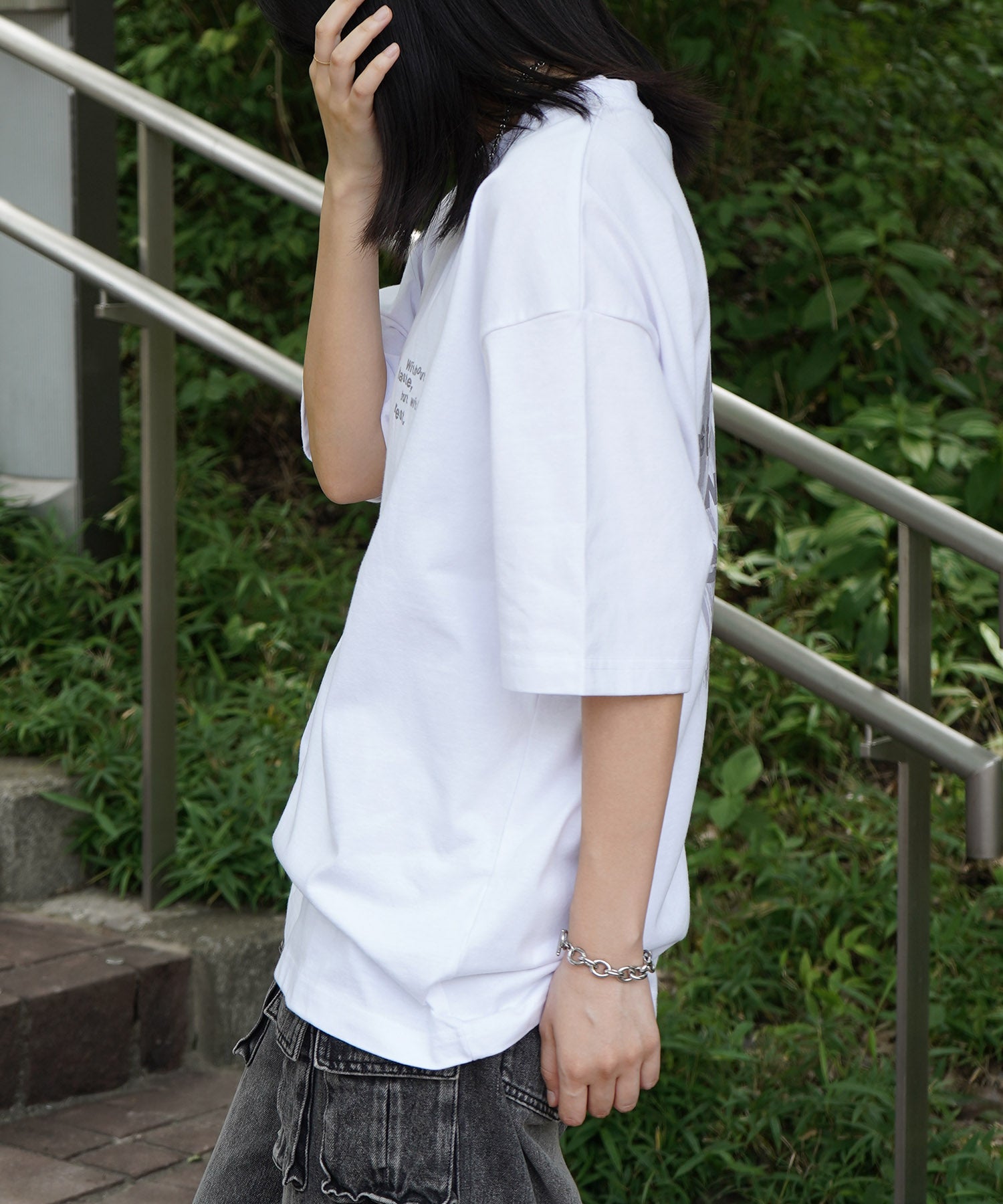 25SS ビッグシルエット プレーティング グラフィック プリント 半袖Tシャツ
