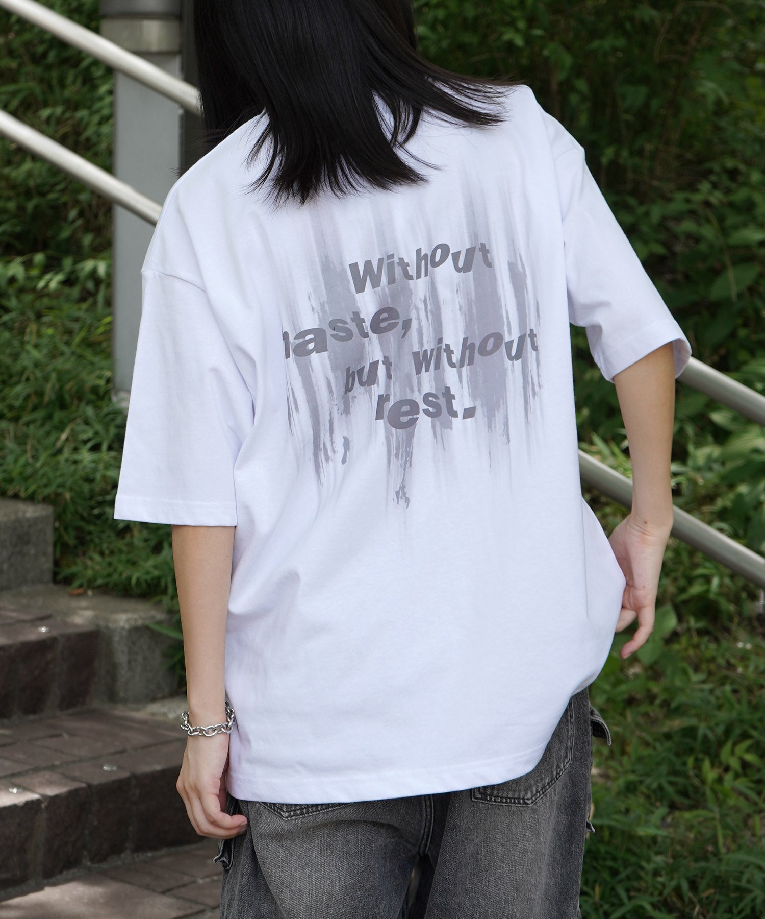 25SS ビッグシルエット プレーティング グラフィック プリント 半袖Tシャツ