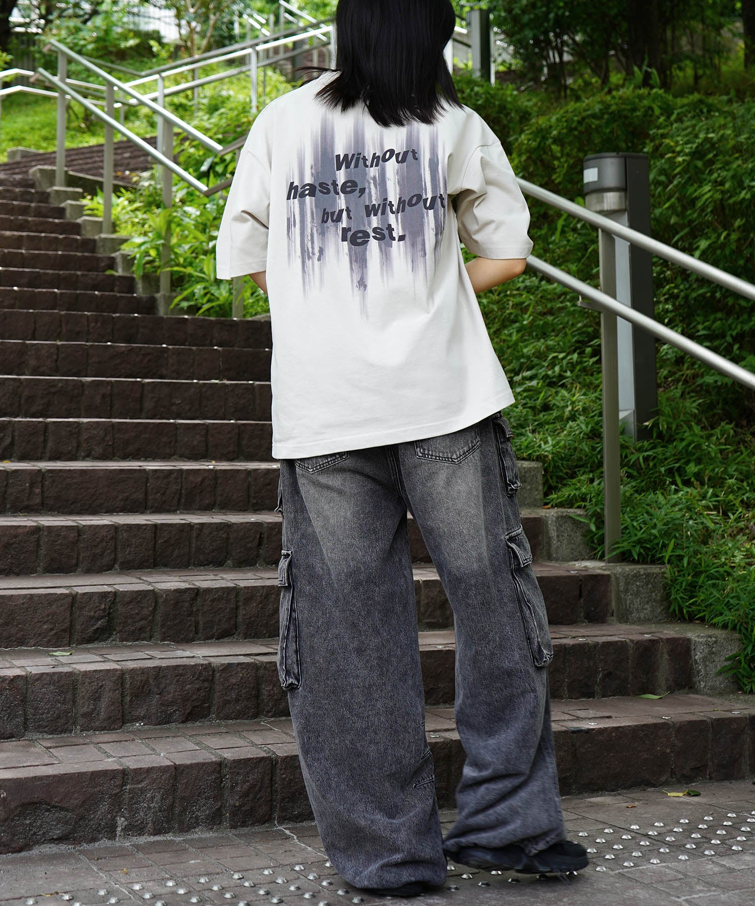 25SS ビッグシルエット プレーティング グラフィック プリント 半袖Tシャツ