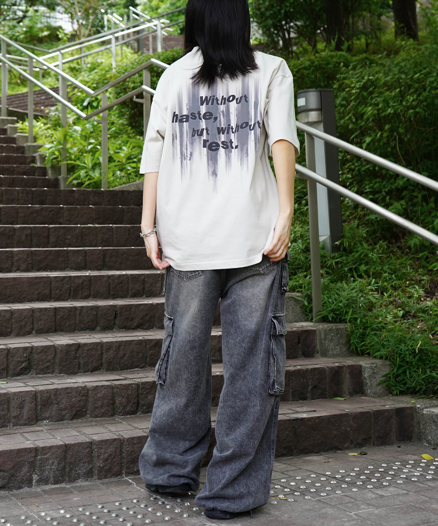 25SS ビッグシルエット プレーティング グラフィック プリント 半袖Tシャツ