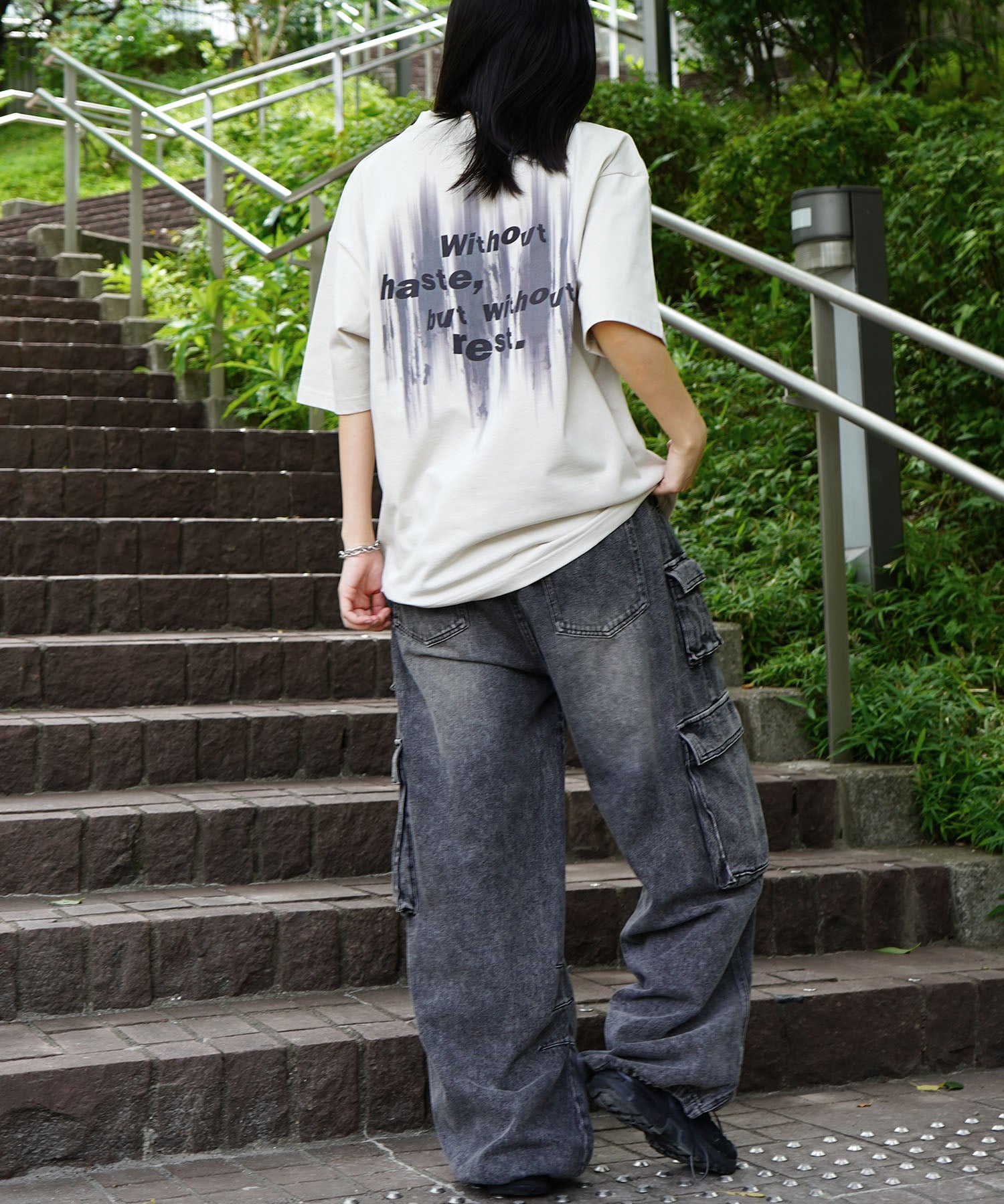 25SS ビッグシルエット プレーティング グラフィック プリント 半袖Tシャツ