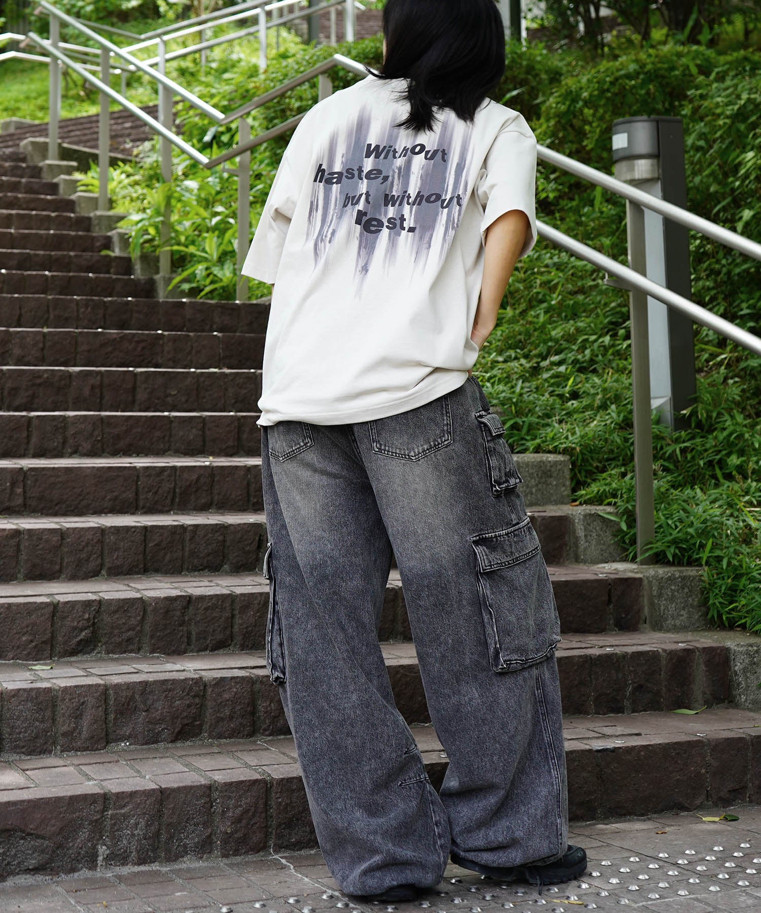 25SS ビッグシルエット プレーティング グラフィック プリント 半袖Tシャツ