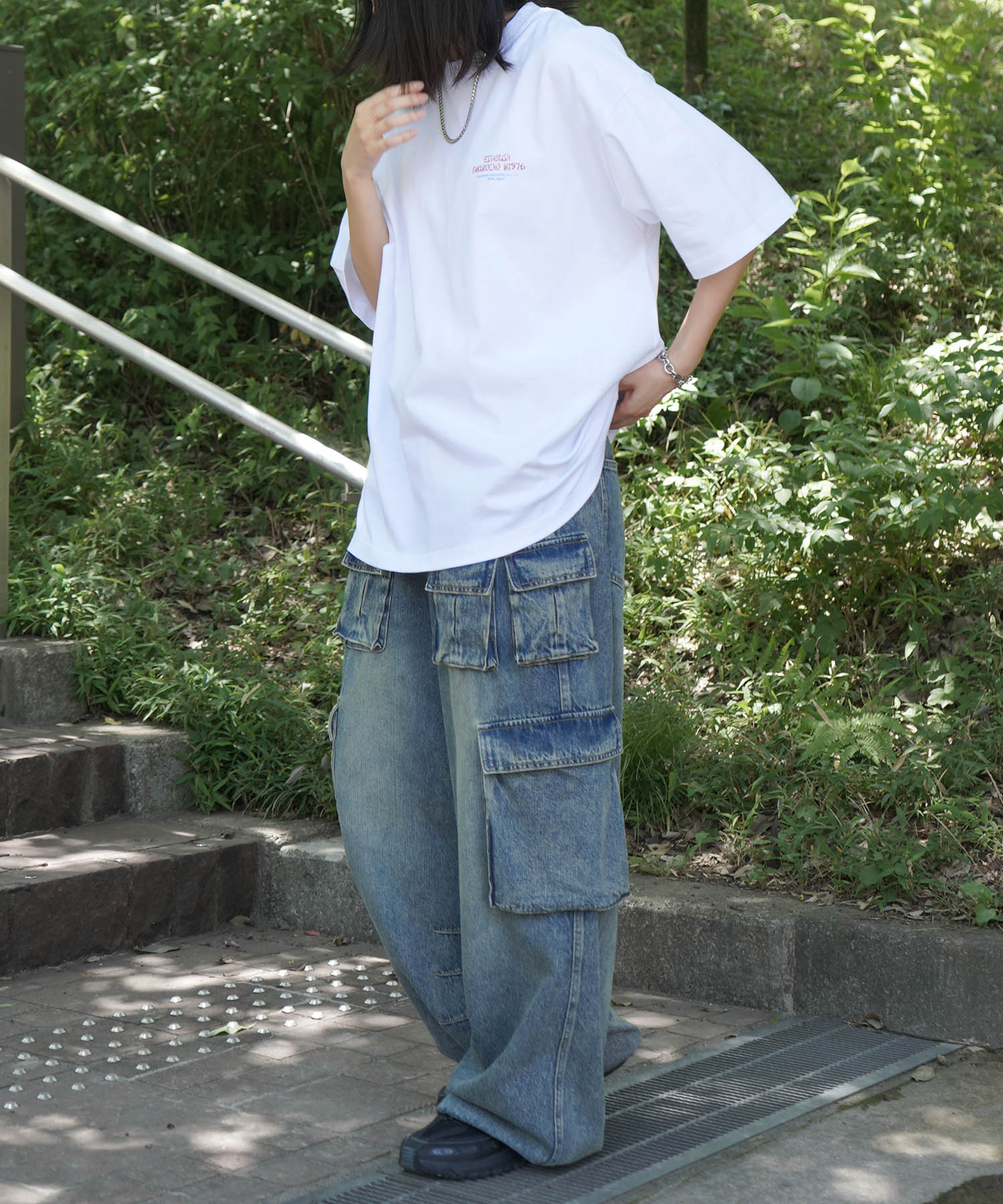 25SS ビッグシルエット "馬喰飯店" 中華メニュー バックプリント半袖Tシャツ