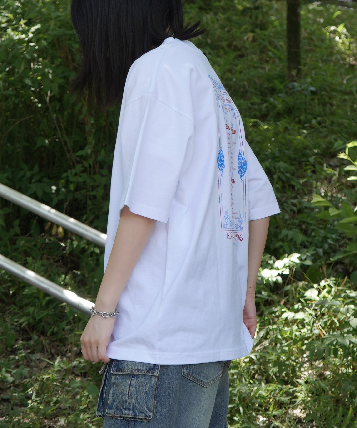 25SS ビッグシルエット "馬喰飯店" 中華メニュー バックプリント半袖Tシャツ